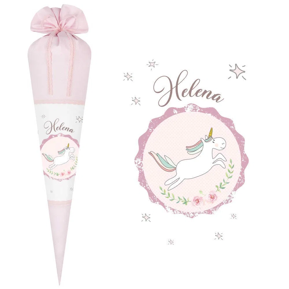 Einhorn Schultüte mit Namen aus Stoff 70cm groß
