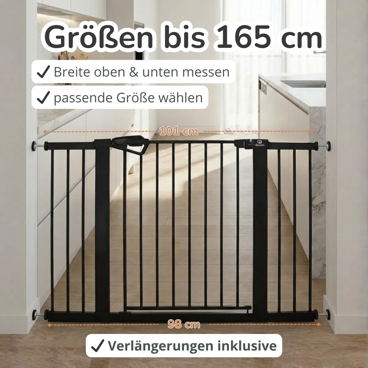 Babygitter Tür ohne Bohren – BALU Tür- & Treppenschutzgitter 152-159 cm, Auto-Close & Safety-Lock Rot/Grün, inkl. Anti-Stolper-Rampe, Türschutzgitter erweiterbar bis 166 cm