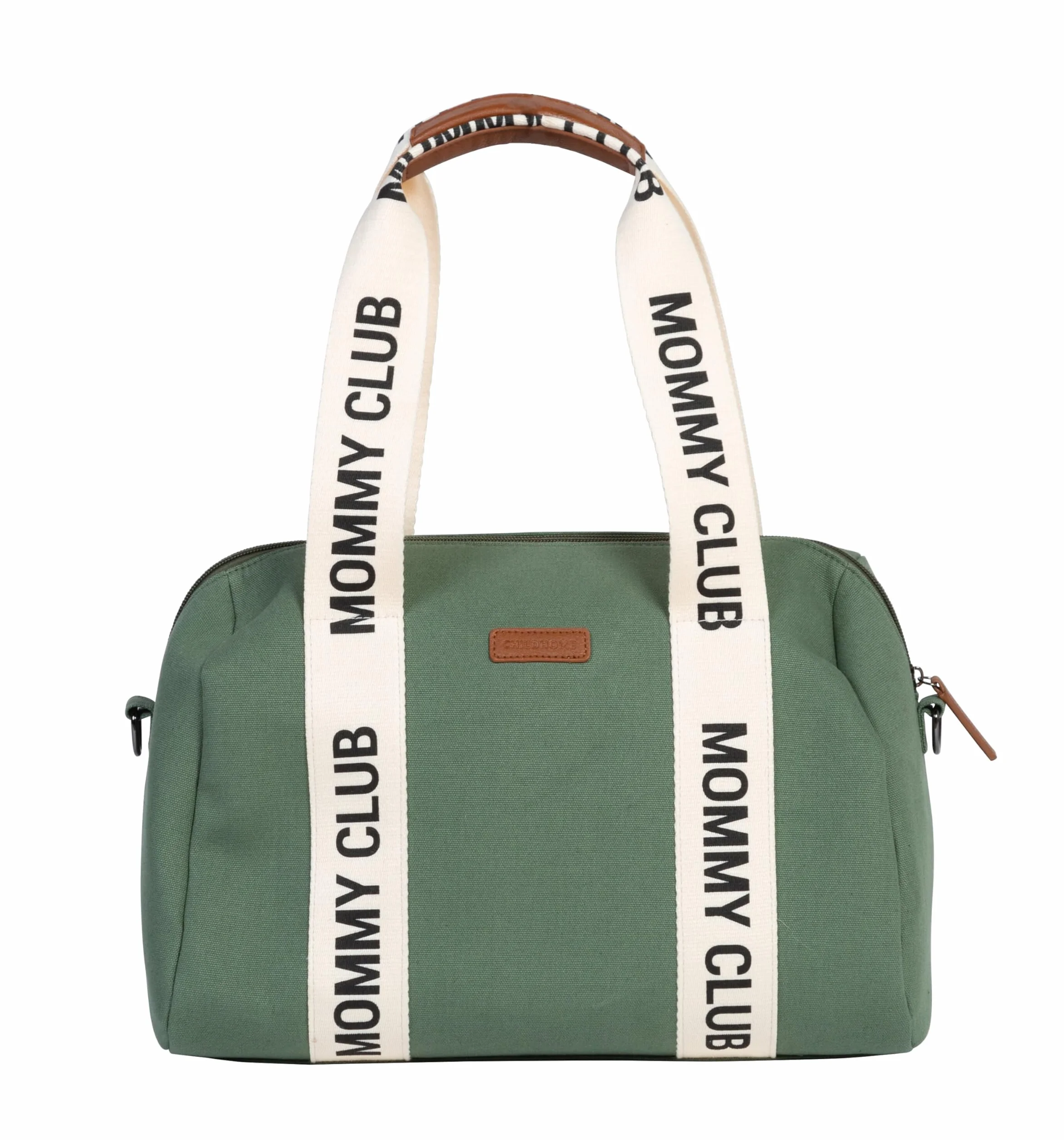 CHILDHOME, Baby Wickeltasche, Mommy Bag, Inklusive Wickelunterlage, Viele Fächer, Kinderwagenbefestigung, Schultergurt, Baumwolle, 22L, Mommy Club Signature, Grün