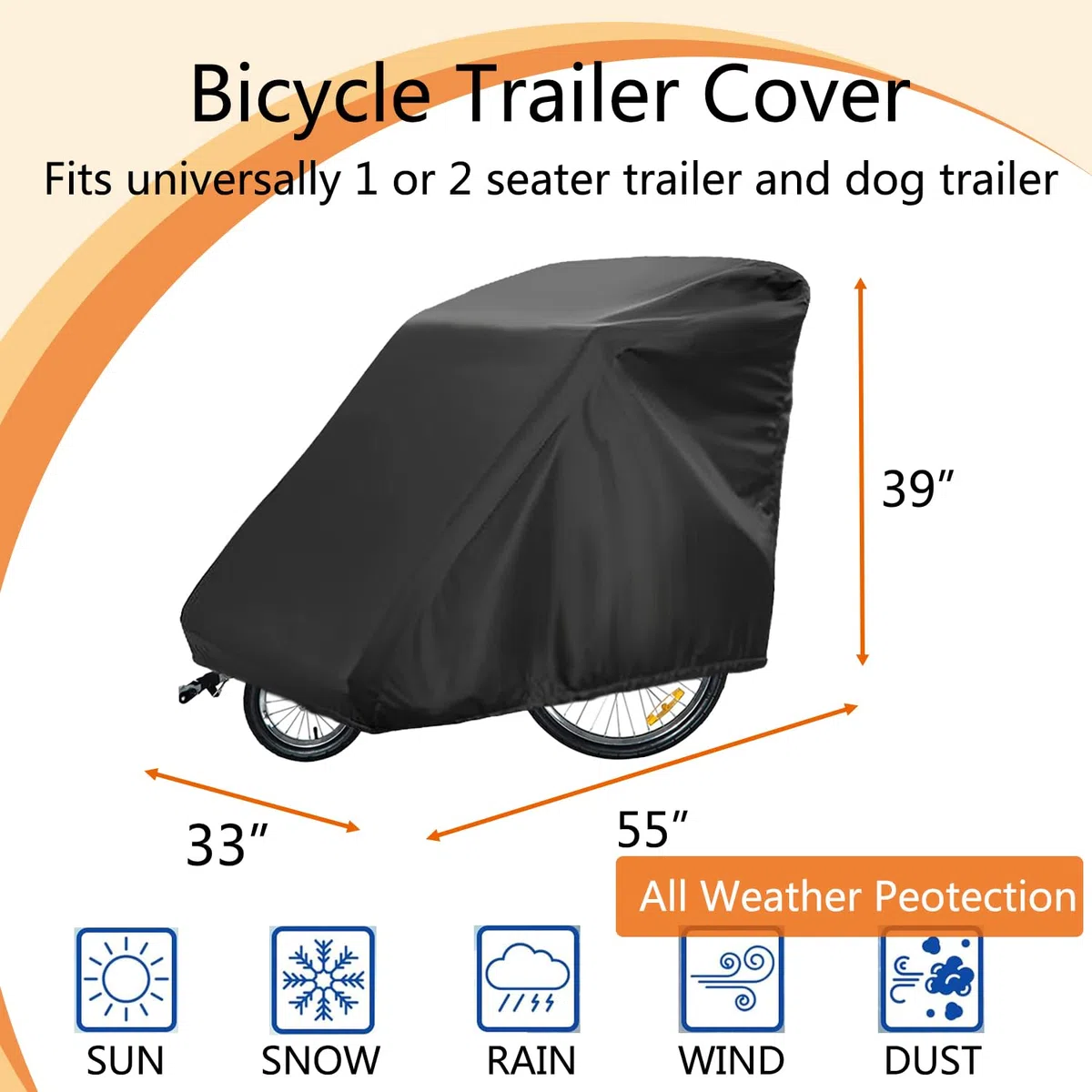 Sqodok Fahrradanhänger-Abdeckung, wasserdicht, 420D-Oxford-Material, mit PU-Beschichtung, UV-Schutz, winddicht, staubdicht, 139,7 x 83,8 x 99,1 cm, Schwarz, Blau