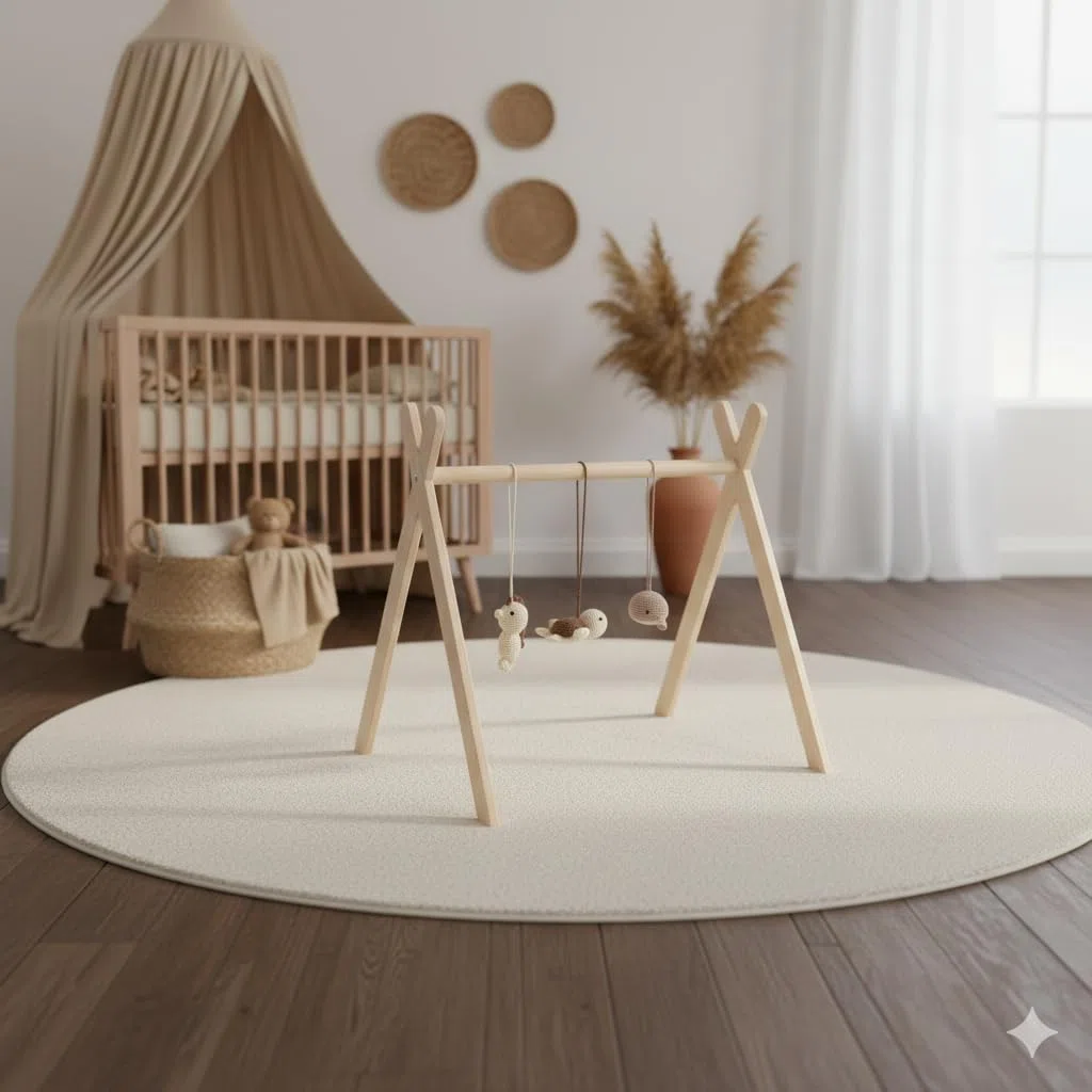 BASIC Spielbogen – Holz Baby Spielbogen ab Geburt, Schichtholz, stabile Konstruktion, Montessori Baby Gym, fördert Motorik & Sinne - ab 0 Monaten (mit Anhänger "Unterwasserwelt")