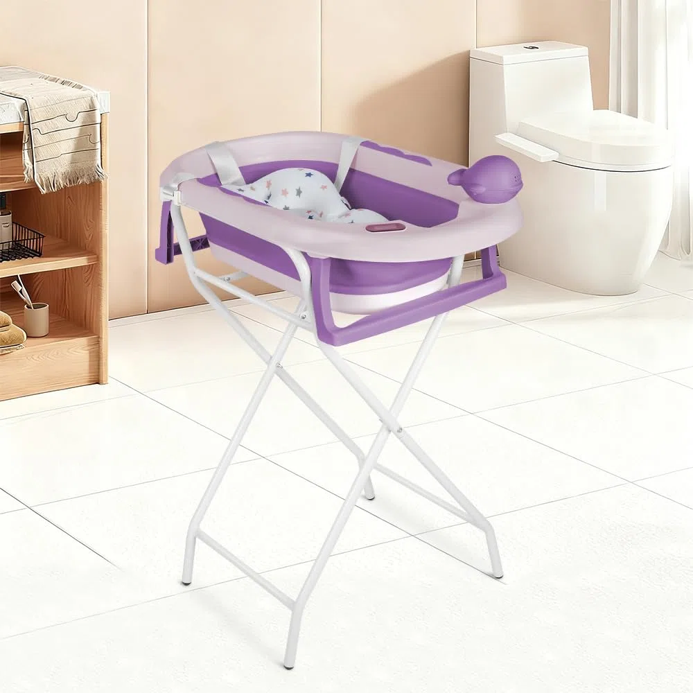 Babybadewanne mit Ständer, ergonomisches Babybad mit Ständer, Organizer für Eltern,Kinderbadewanne mit Badesitz, für Babys von 0-36 Monaten ((Stil 5) 81,5 x 48 x 21 cm – Violett)