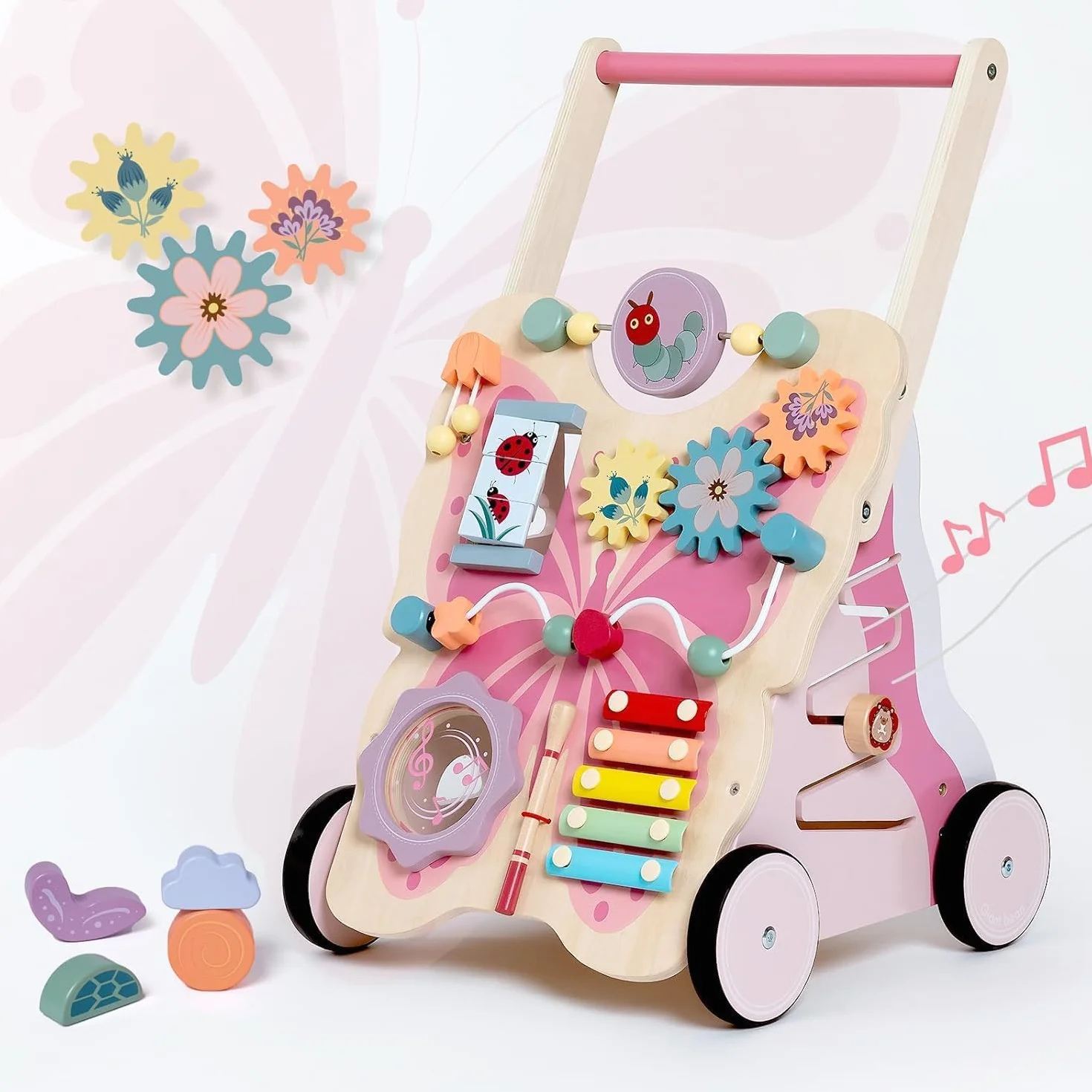 Giant bean Holz-Lauflernwagen Wooden Push and Pull Learning Walker | Schmetterlingsform Baby Lauflernhilfe,ab 1 Jahr, Motorische Fähigkeiten und REGT Die Kreativität an