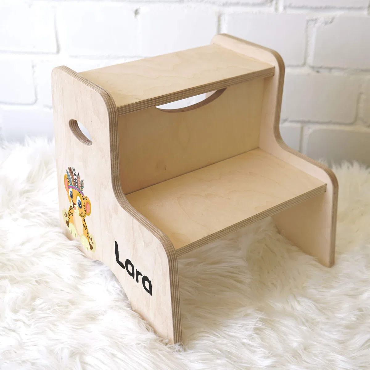 Holzura Tritthocker Kinder, Hocker aus Holz für Bad und Küche, Holzhocker personalisierter Toilettenhocker mit Name