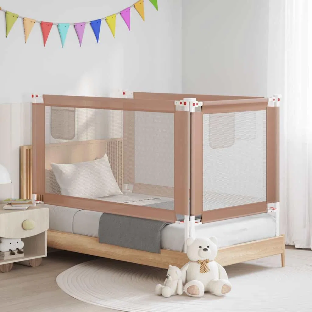 Kleinkind-Bettschutzgitter Taupe 150x25 cm Stoff mit Höhenverstellung, klappbares Seitengitter als Rausfallschutz für Kinderbett und Babybett, Sicherheit und Schutz beim Schlafen