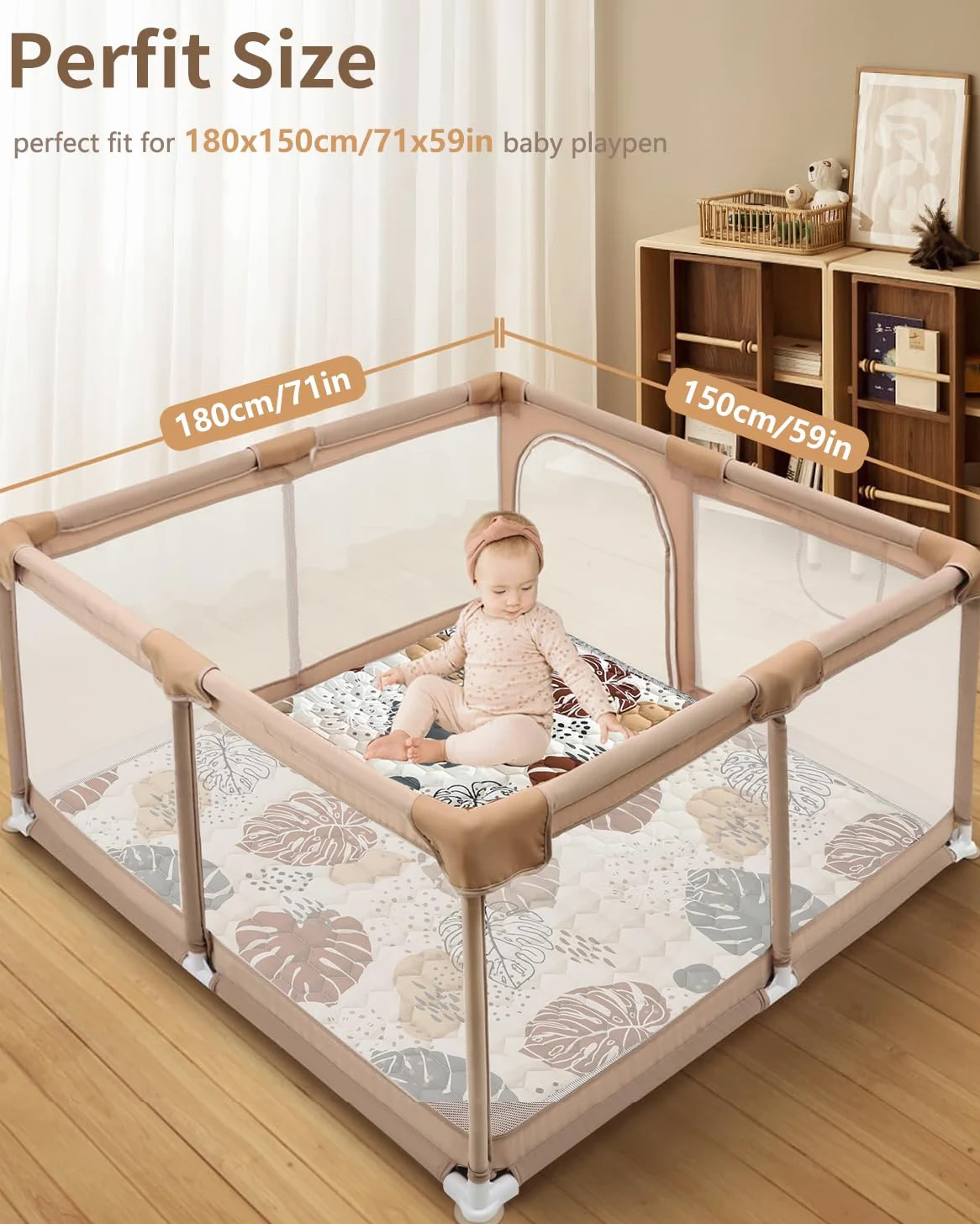 Krabbelmatte Baby Faltbar, Verdickte Krabbeldecke für Baby 180x150cm, Maschinenwaschbare, Anti Rutsch Matte, Faltbar, Design im Bohème-Stil (Packung mit 2)
