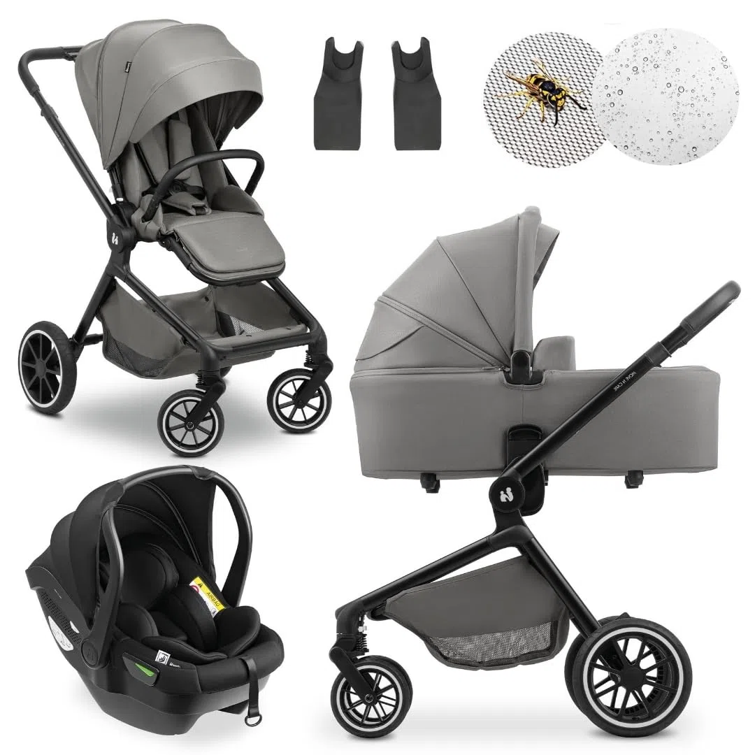 Hauck 3in1 Kinderwagen Set Move N Care mit Drive N Care Babyschale – Kombikinderwagen ab Geburt bis 22 kg mit Federung & wendbarer Sitzeinheit – Dark Grey