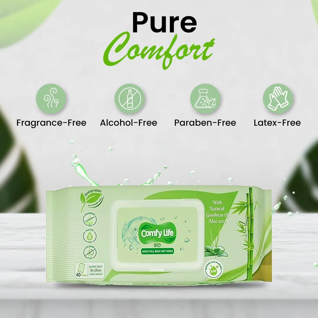 Comfy Life Biologisch abbaubare Ganzkörper-Feuchttücher für Erwachsene, groß, luxuriös, umweltfreundlich, frisches Gefühl, spülfrei, parfümfrei, Bettbad, Intimpflege, weiche Tücher (4 Packungen (160