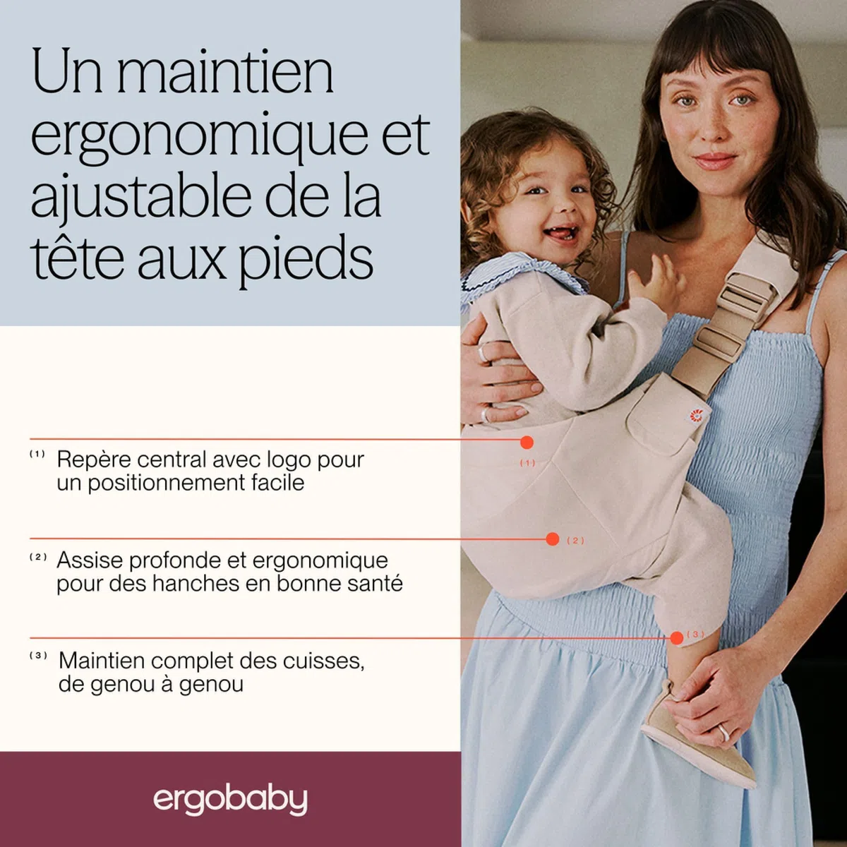 Ergobaby Upsie Sling Babyhüfttrage, Ergonomische Hüfttrage für Babys und Kleinkinder ab 6 Monaten (7,7-20,4 kg), spontanes Wechseln zwischen Laufen und Getragenwerden, Natural Beige