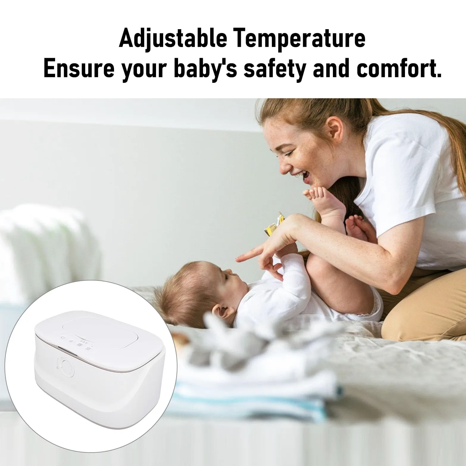 Baby Wipe Warmer mit einstellbarer Temperatur, Nachtlicht & großer Kapazität, Feuchttuch-Wärmer & Spender für empfindliche Haut, Weiß