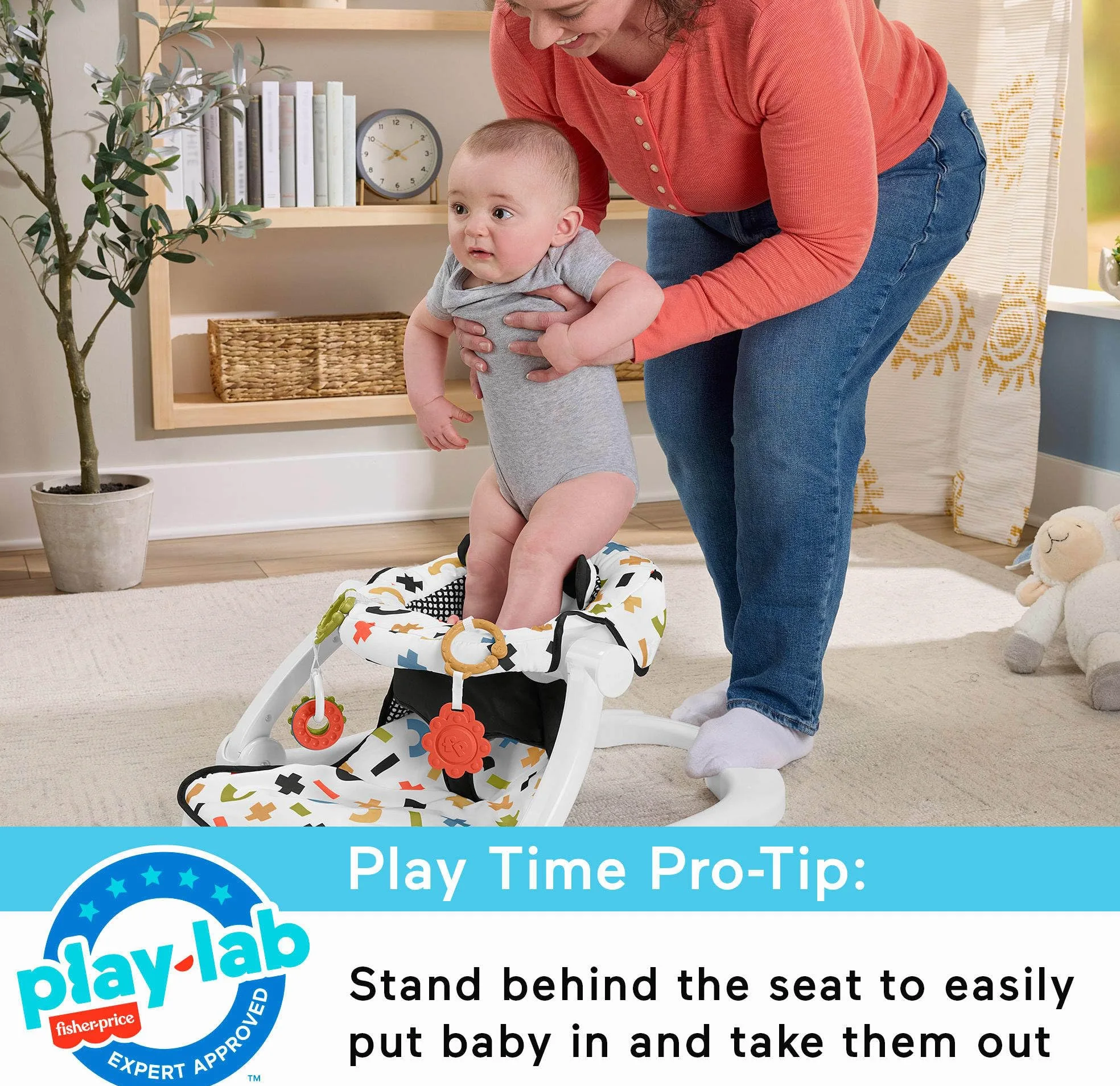 Fisher-Price Tragbarer Babystuhl, niedlicher Kuh-Sitz, Bodensitz mit BPA-freiem Beißring und Klacker, Entwicklungsspielzeug für Neugeborene