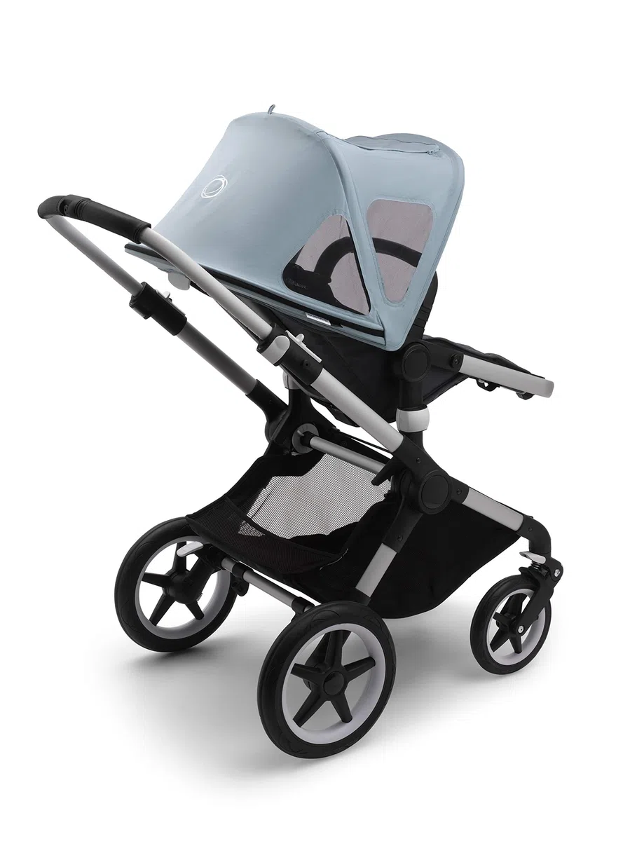 Bugaboo verstellbares Sonnendach mit Lüftungsfenstern und Guckfenster, mit Lichtschutzfaktor 50+ für die Bugaboo Kinderwagen Modelle Fox 2, Cameleon 3 & Lynx, Nebelblau