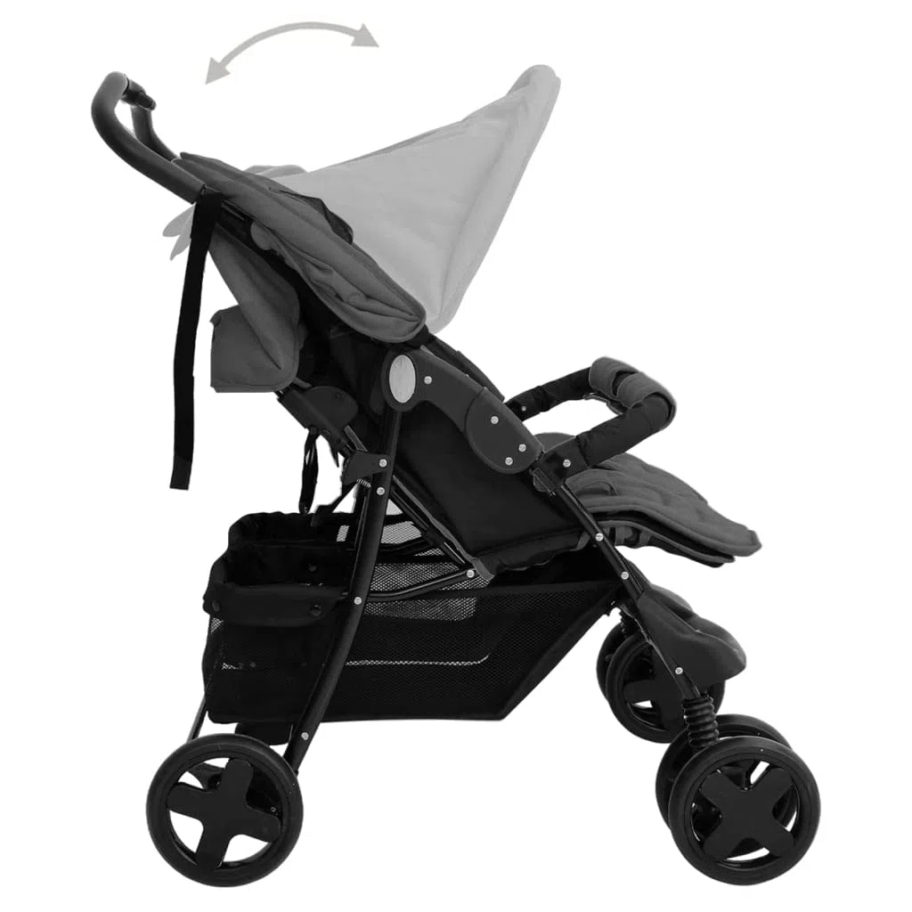 Willood Tandem Kinderwagen Geschwisterwagen Zwillingskinderwagen Dunkelgrau Stahl