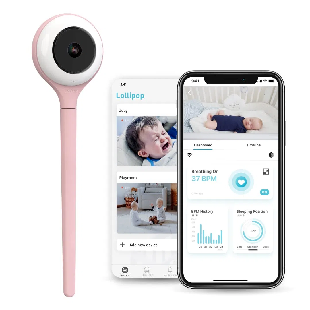 Lollipop Baby Monitor mit echter Weinenerkennug– Intelligente WiFi Baby Kamera - Kamera mit Video, Audio, Schalf-Tracking und Null-Kontakt Atmenerkennug