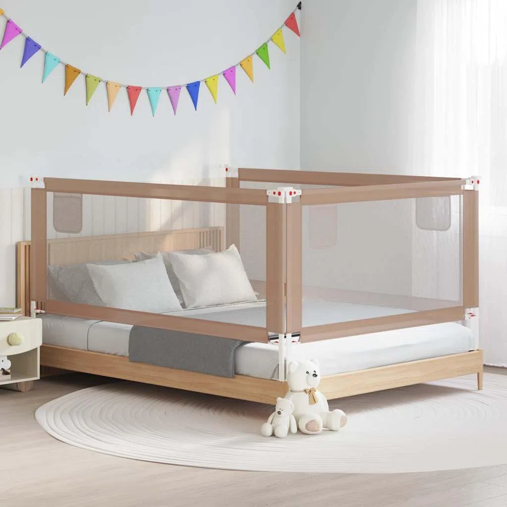 Kleinkind-Bettschutzgitter Taupe 200x25 cm Stoff mit Verstellbarer Höhe, Rausfallschutz für Kinderbett, Bettbarriere für Babysicherheit im Kinderzimmer und Elternbett