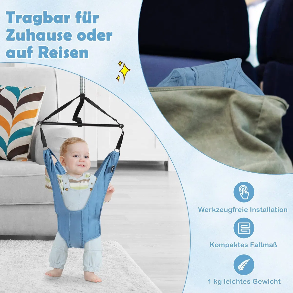 COSTWAY Baby Türhopser längenverstellbar, Tür Schaukel, Türrahmen Jumper inkl. Türklammer, für Kleinkinder von 6-12 Monate (Blau)
