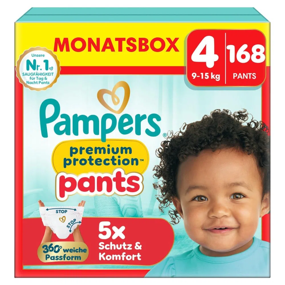 Pampers Premium Protection Pants Gr.4 Maxi 9-15kg Monatsbox - 168 Stück