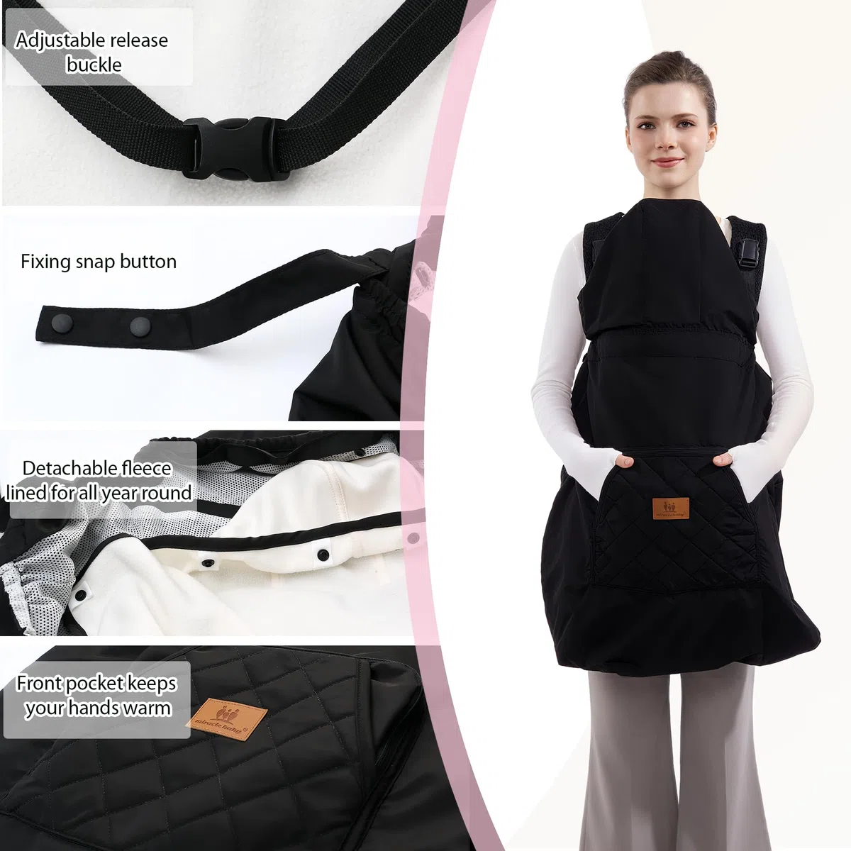 Winterbezug für Babytrage, Warm Universal Babytragebezug Wasserdicht Tragecover für Babytragen (Schwarz)