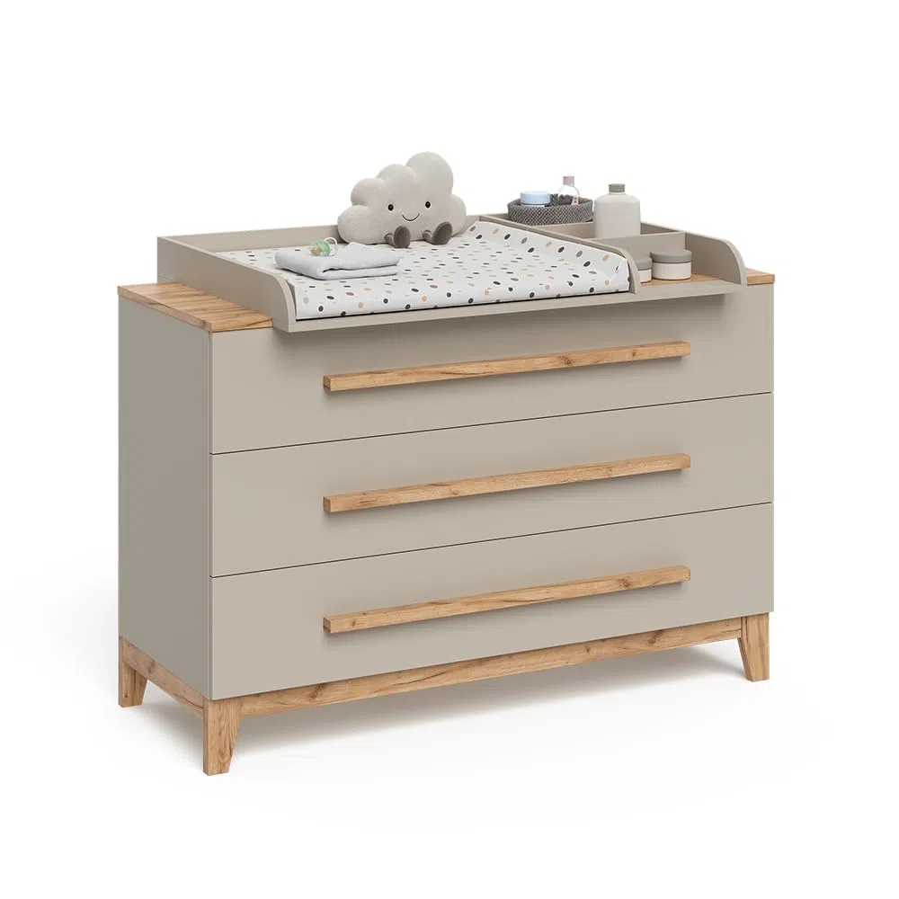 VitaliSpa Wickelkommode Malia Cashmere/Artisan 133.2 x 98 cm 3 Schubladen abnehmbarer Wickelaufsatz