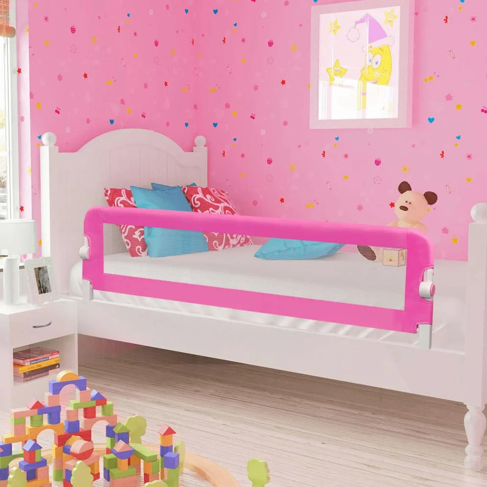 Bettschutzgitter 2er Set für Kleinkinder, klappbarer Rausfallschutz für Kinderbett, Rosa, 150 x 42 cm, Sicherer Bettgitter für Kinder von 18 Monaten bis 5 Jahren