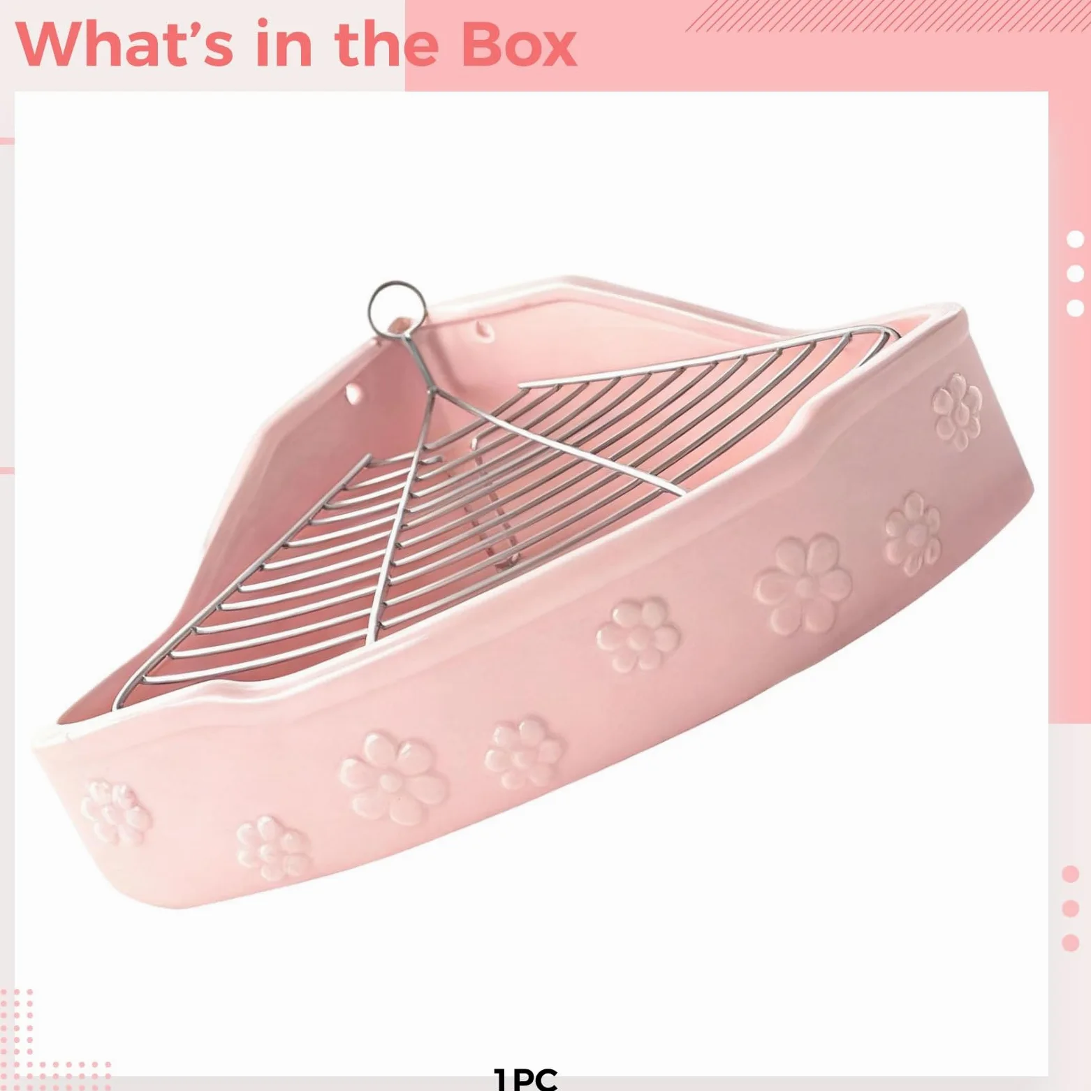 Große Keramik Ecktoilette, 32 x 24 x 11 cm, Blumenmuster, für Meerschweinchen/Kaninchen/Chinchilla, mit Metallgitter, leicht zu reinigen, Pink