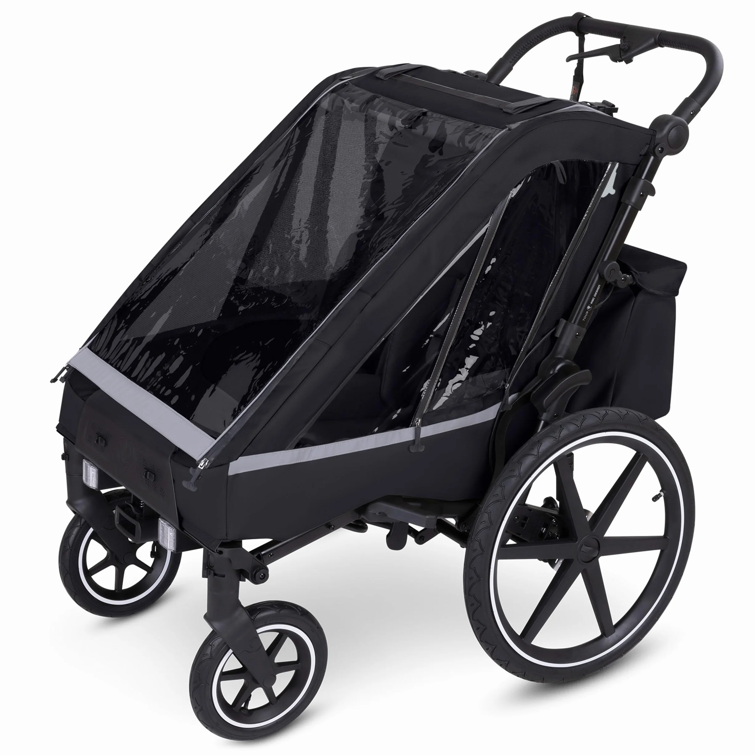 ABC Design Fahrradanhänger Tour Ink – Faltbarer 3in1 Kinderanhänger für Zwei Kinder mit Komfortsitzen, Luftreifen & Federung
