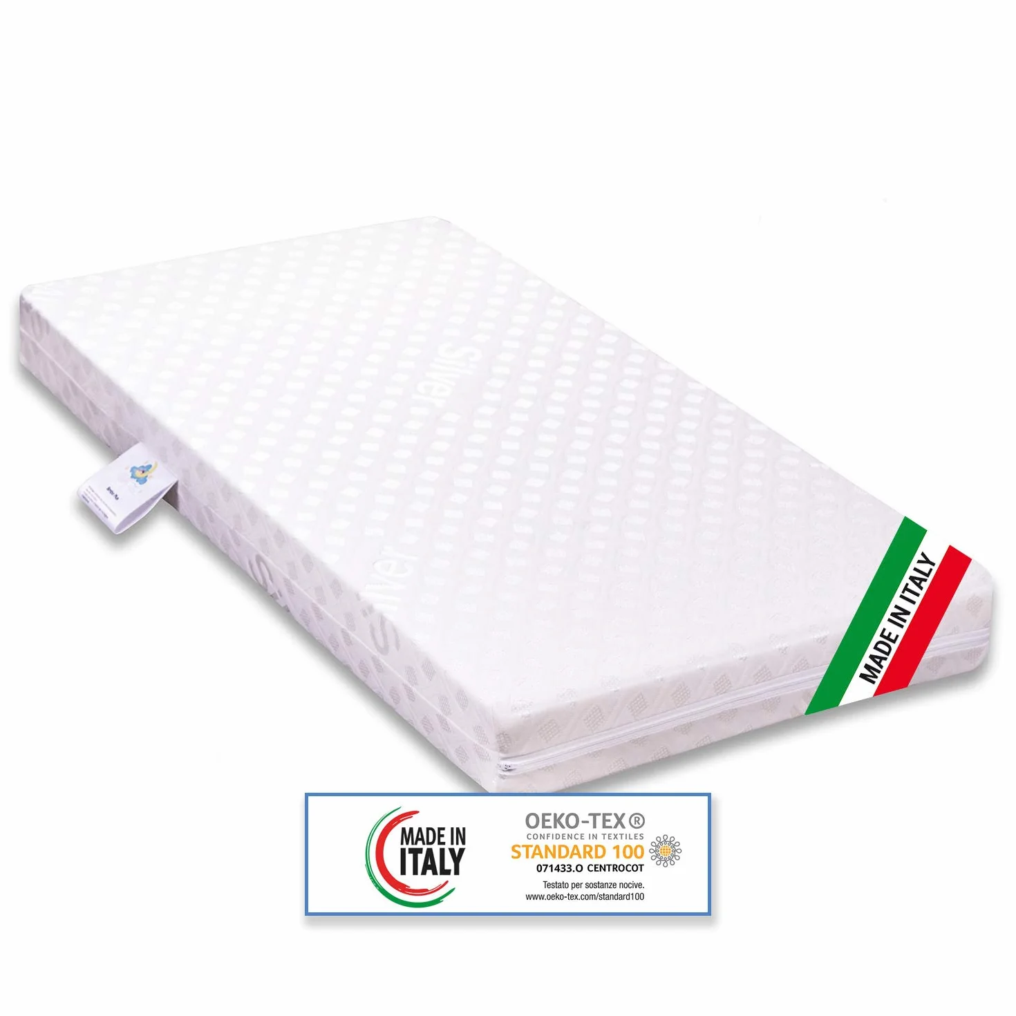 Materassimemory.eu - Matratze für Wiege Babybett Modell Bimbo Plus Erstickungsschutz Maßnahme 60x125 cm hoch 11 cm mit abnehmbarem Bezug und maschinenwaschbar mit kostenlosem Erstickungsschutzkissen.