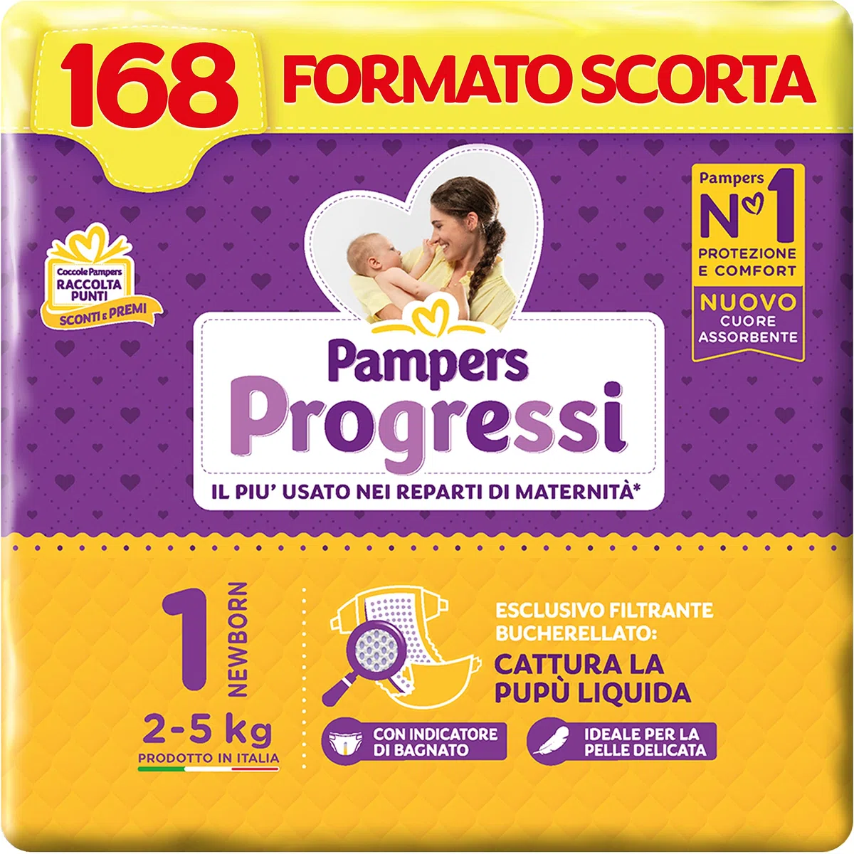 Pampers Progressi Newborn 168 Pannolini Taglia 1 (2-5 kg)