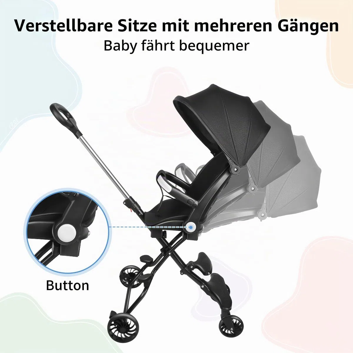 Kinderwagen, 0 – 4 Jahre, 0 – 25 kg, Kinderwagen, leicht und kompakt, verlängerte Position, automatisches Zusammenklappen, 30 x 55 x 86,5 cm – Schwarz