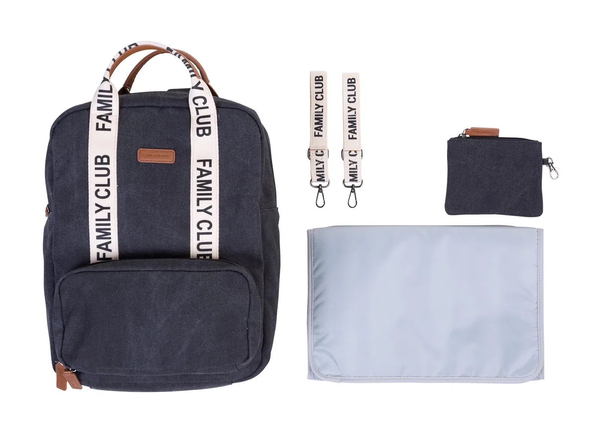 CHILDHOME, Wickelrucksack Family Bag Club, Großes Fassungsvermögen, Multifunktional, 11 Fächer, Isotherm Taschen,Trolley-Koffer Durchgang,Kinderwagenbefestigung,20,5L,Schwarz