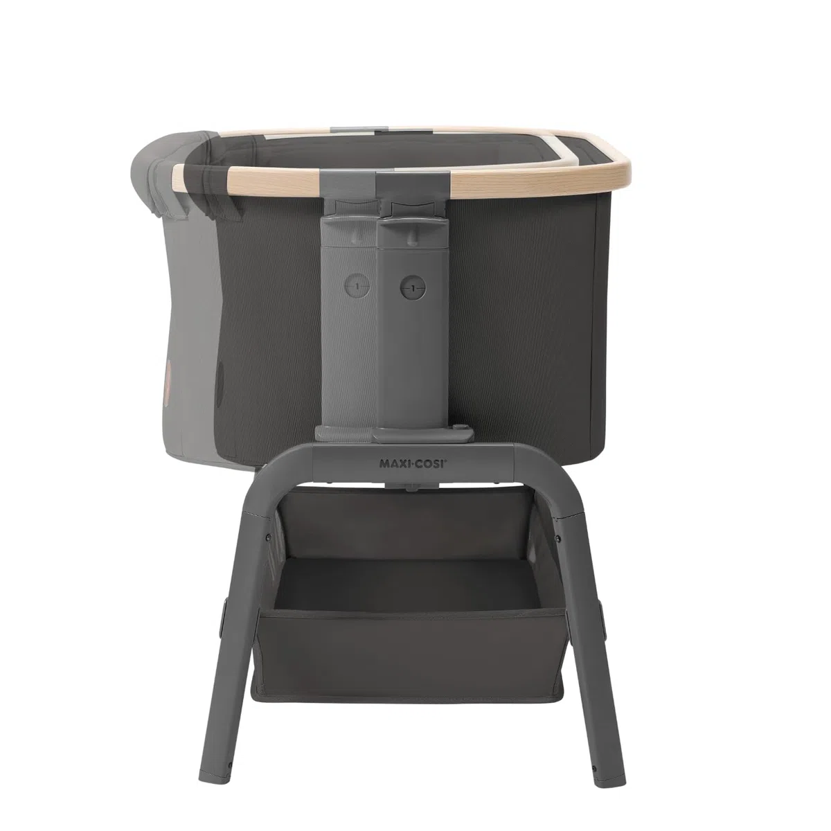 Maxi-Cosi Iora Beistellbett Baby, Faltbares Co-Sleeper, 0–6 Monate, max. 9 kg, 4 Neigungs- und 5 Höhenstufen, Leichtes Schieben, Bequeme Matratze, Großer Korb, Leicht zu Tragen, Beyond Graphite