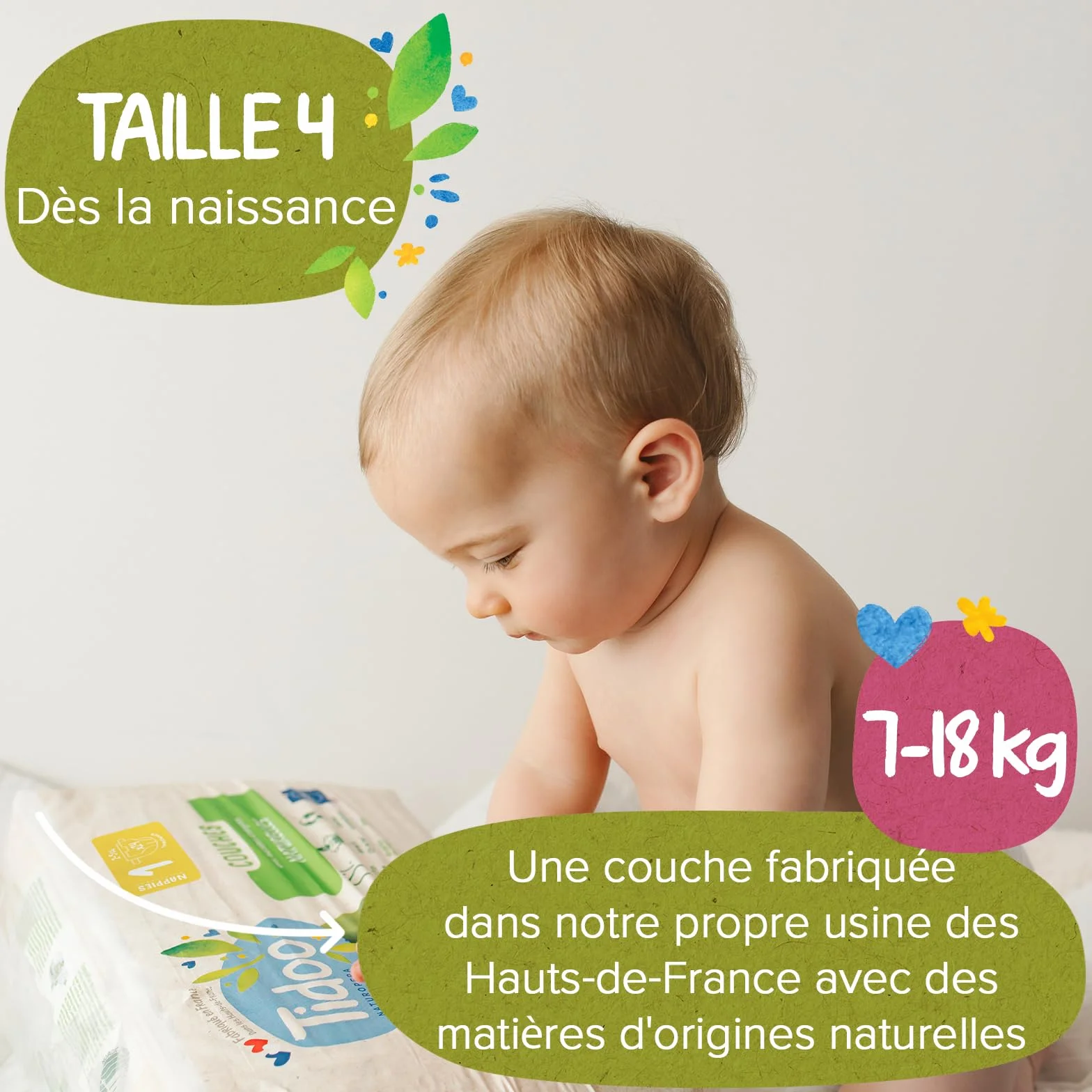 TIDOO - Windeln Größe 4 7-18 kg – umweltfreundliche Babywindeln – Einwegwindeln mit natürlicher Zusammensetzung – freundlich für empfindliche Haut – 12 Stunden Schutz – 3 x 44 Windeln