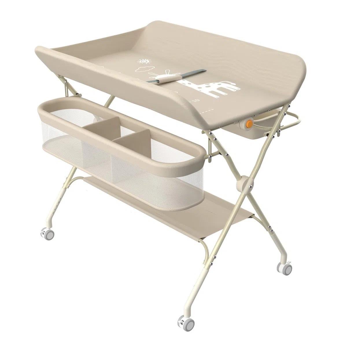 OHMG Wickeltisch für Babys,tragbarer klappbarer Wickeltisch mit Rollen,Mobile wickeltisch klappbar,wasserdicht und höhenverstellbar,Baby Changing Table für Neugeborene (A-Milchweiß)