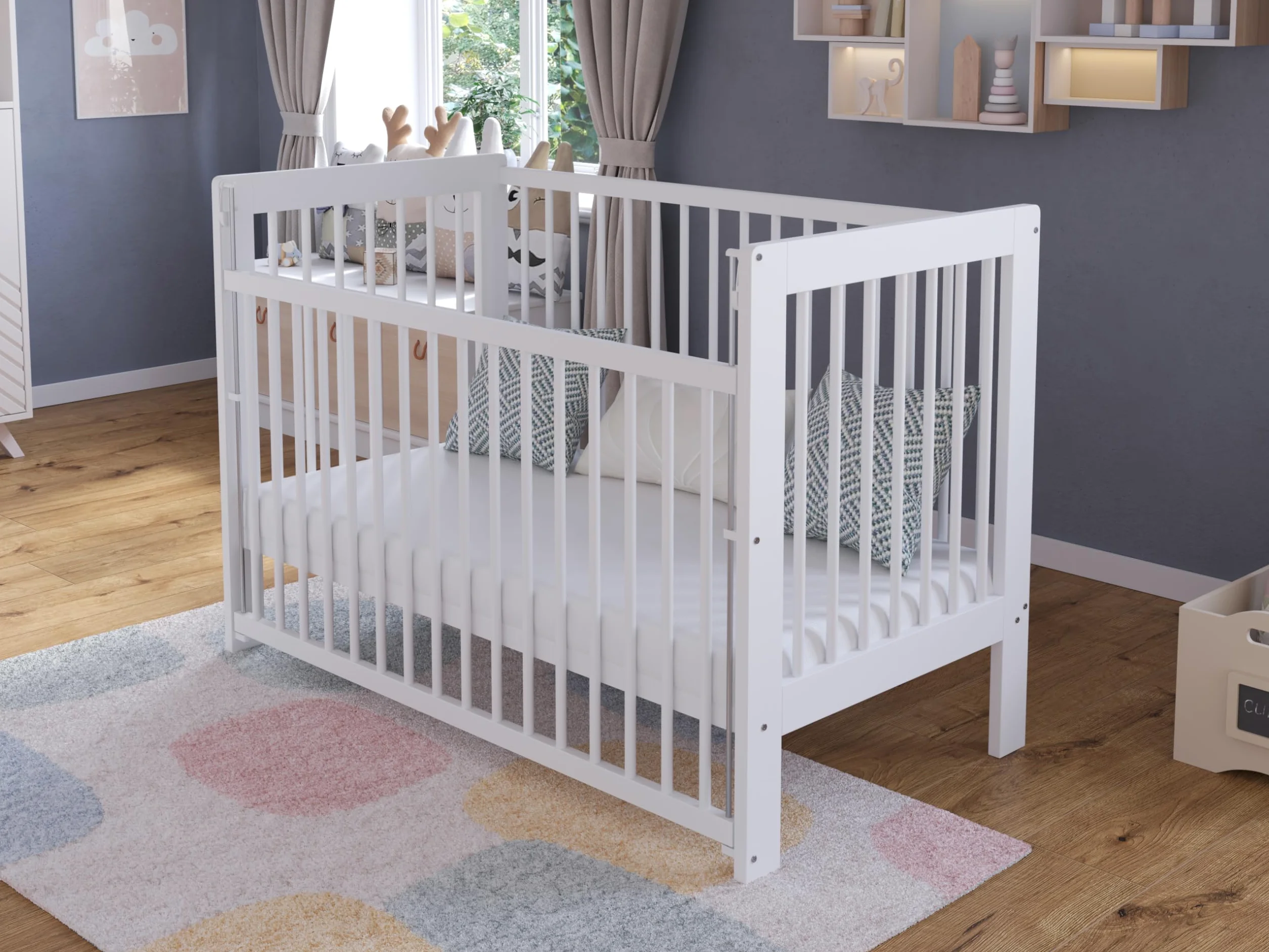 Love For Sleep Babybett Beistellbett 120x60cm mit Sicherheitsbarriere Umwandelbar Weiß NOVA Kinderbett Baby Bett Holz - Kinderbett Babybett, Mitwachsend Gitterbett Baby Bed