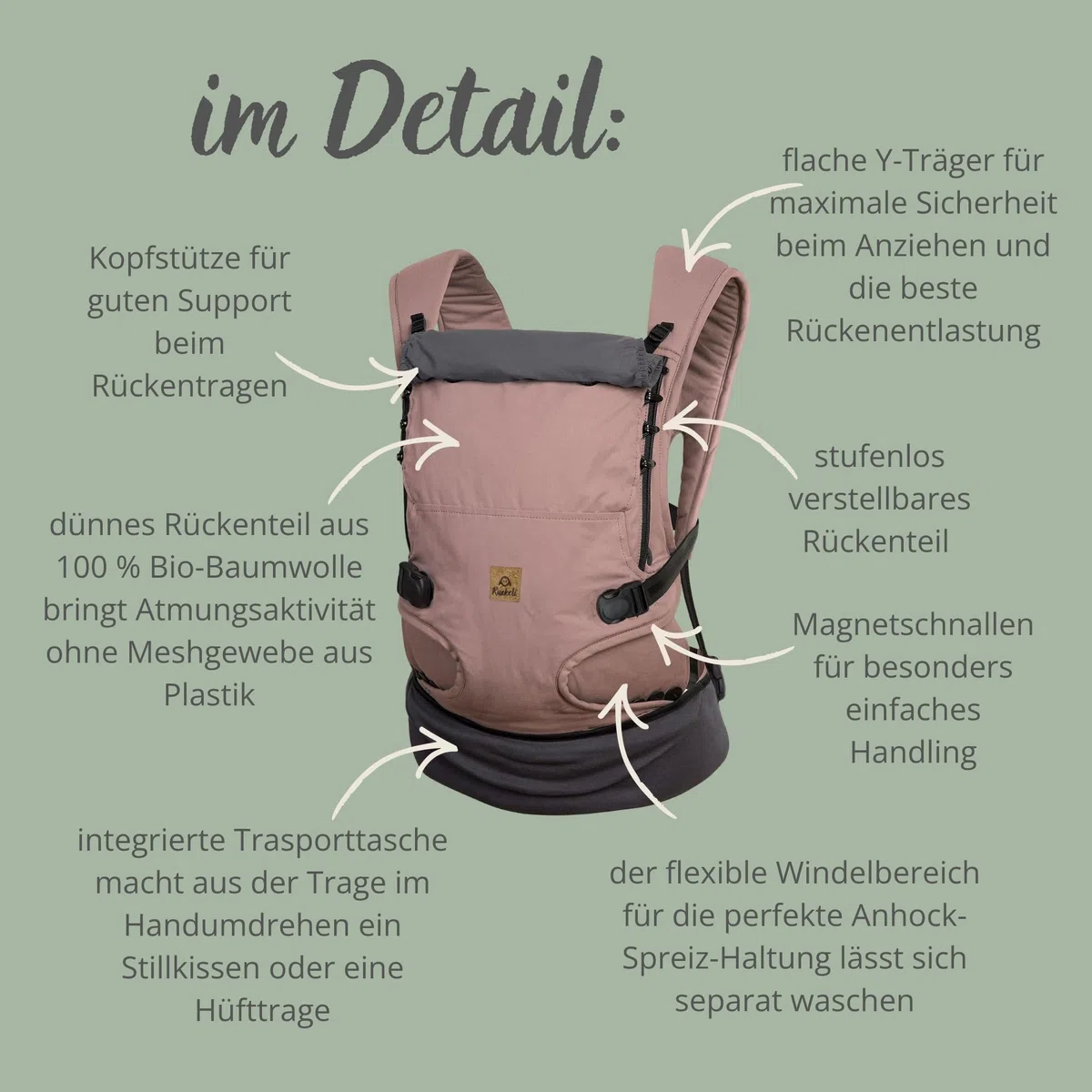 Ruckeli NEO Babytrage Sage Magnet-Schnallen Hüftsitz Ergonomisch Atmungsaktiv