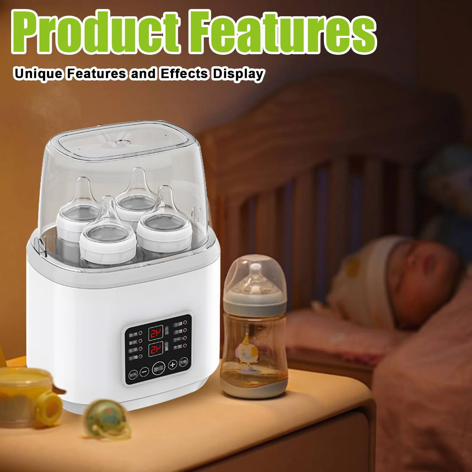 Flaschenwärmer Baby, 8-in-1 Sterilisator für babyflaschen, Schnell-Flaschenwärmer, Milchflaschenwärmer für Babys, Fast Babykostwärmer & Abtauung, BPA-freier Babynahrungsheizung mit LCD-Display