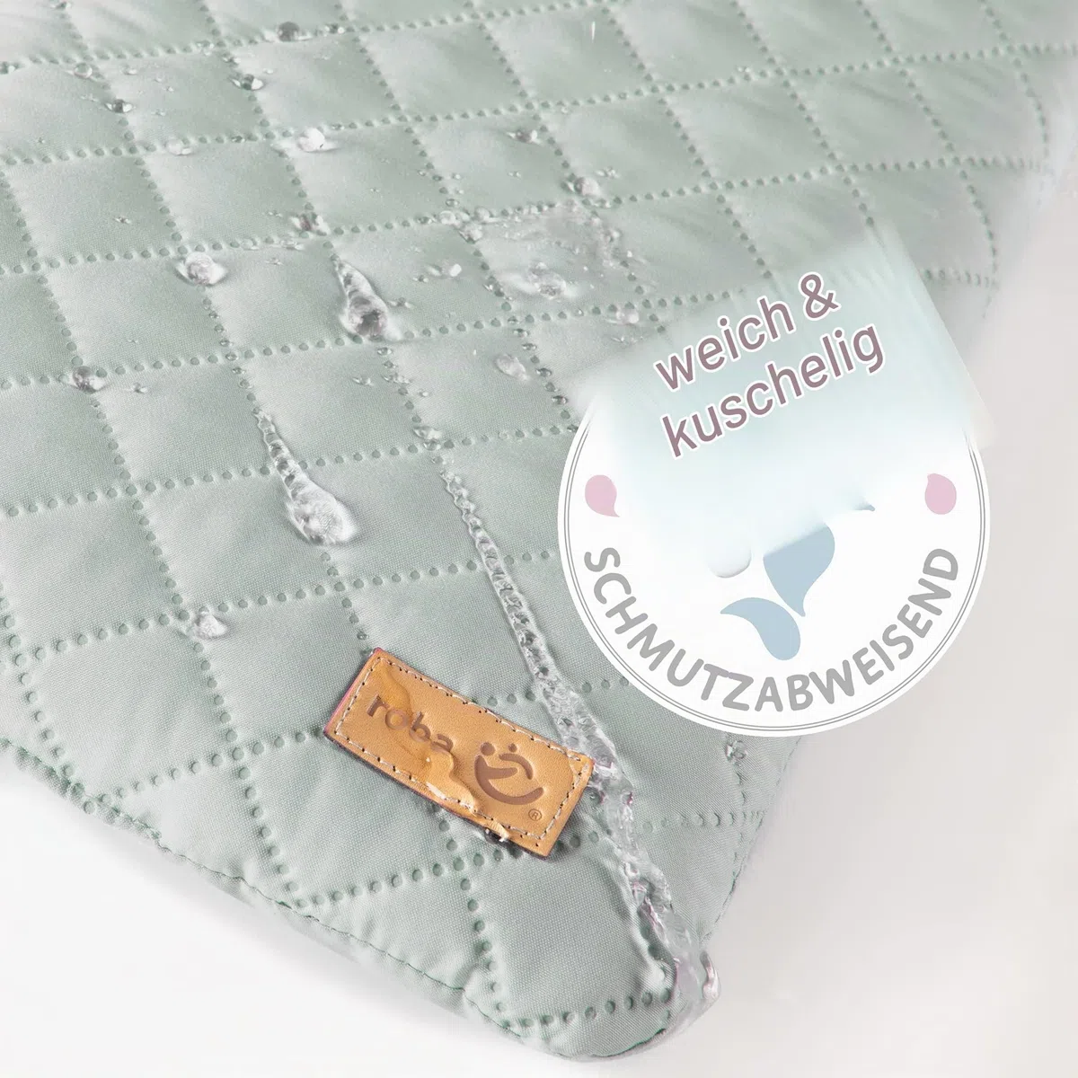 roba Laufgitter 6-eckig - Baby Spielgitter hexagonal + Einlage roba Style frosty green - 3-fach höhenverstellbar - Mobiler Laufstall mit Rollen - Holz weiß