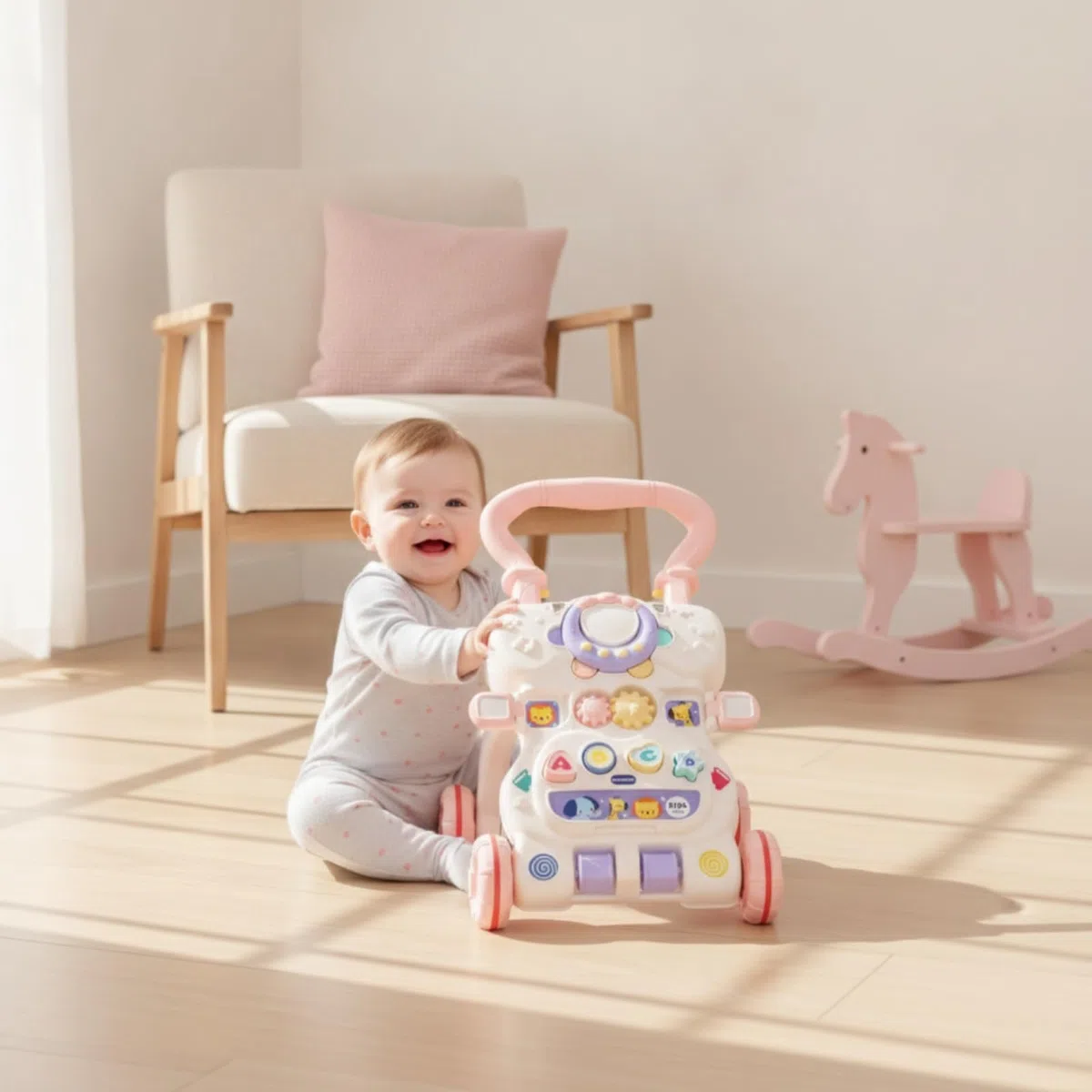 kindlauflernwagen mit Spielbrett aktiv aktivitäts-lauflernhilfe multifunktional lauflernwagen für babys, zimmer, wohnbereich, Blue Basic Battery