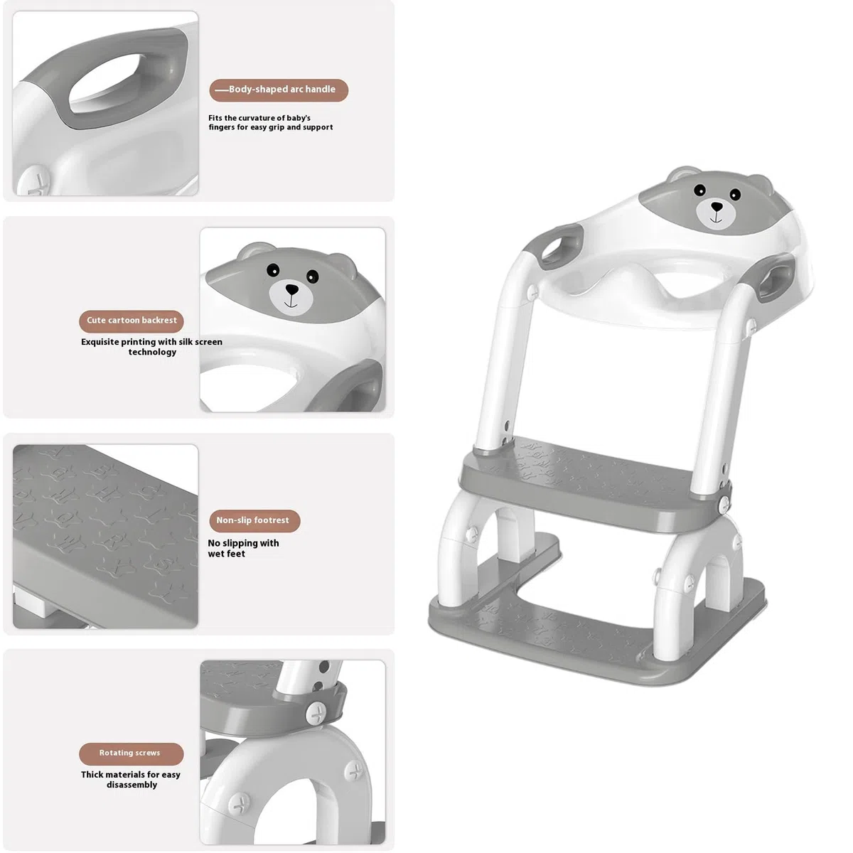 Höherer Kleinkind Toilettensitz mit rutschfesten Stufen, ergonomische Rückenlehne, faltbares Design für Jungen und Mädchen, Baby Toilettentrainer