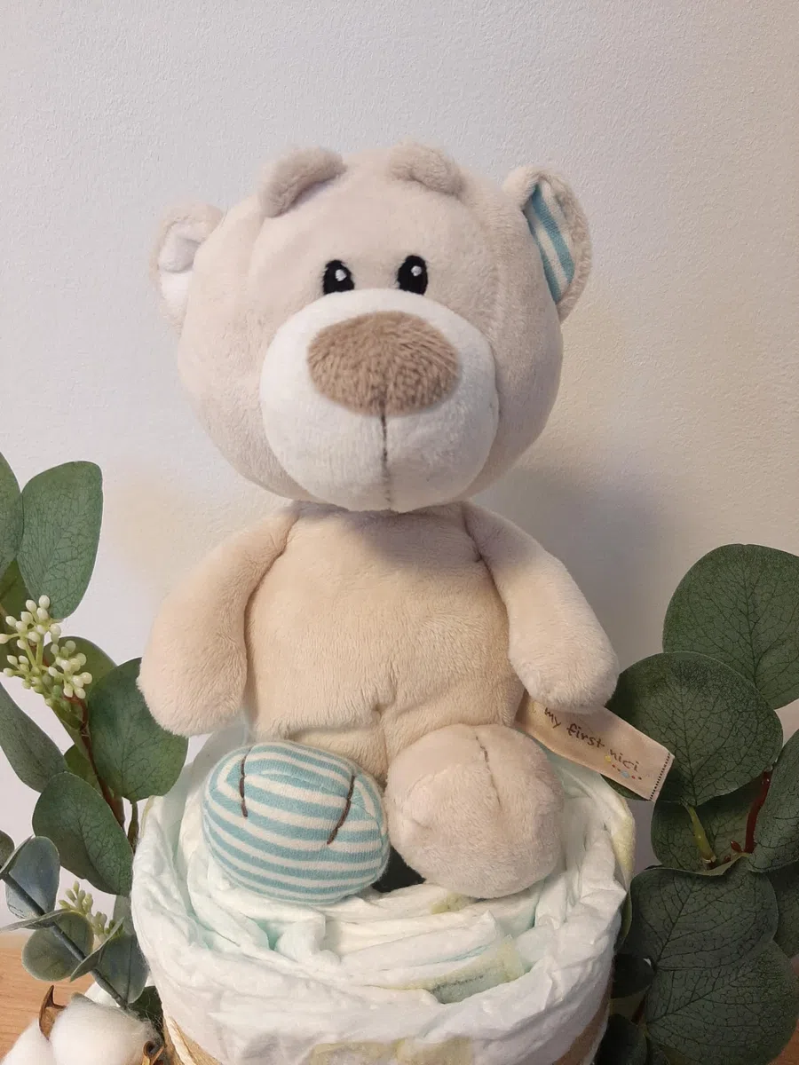 Windeltorte, mit süßen Teddy, Handmade, Made in Germany, Geschenk zur Geburt
