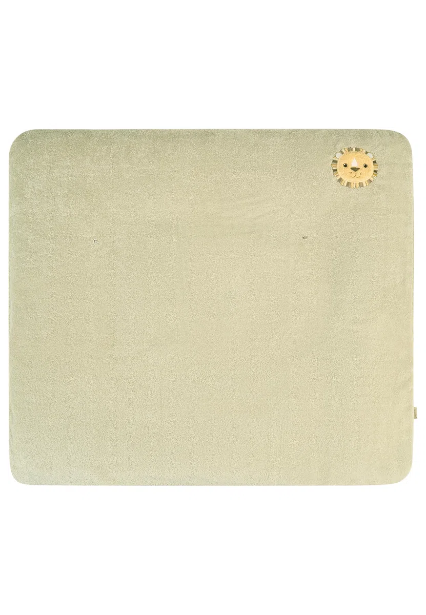 Sterntaler Wickelauflagenbezug Giraffe & Löwe 80x90cm – Saugfähige Baumwolle mit abtrennbarem, wasserundurchlässigem Frottee-Teil – süße Stickereien – Wickelunterlage für Unterwegs, steingrau