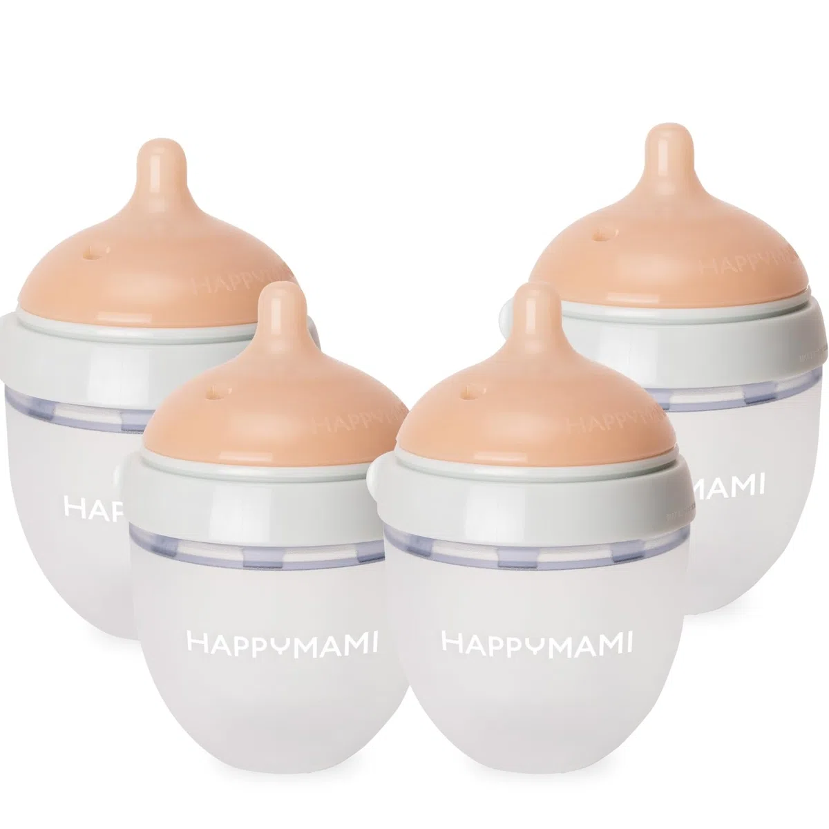 Happymami, Set aus 4 personalisierbaren Babyflaschen, Sauger aus Lebensmittelecht, doppeltes Anti-Kolik-System, spülmaschinen- und flaschenwärmergeeignet (Türkis 150 ml)