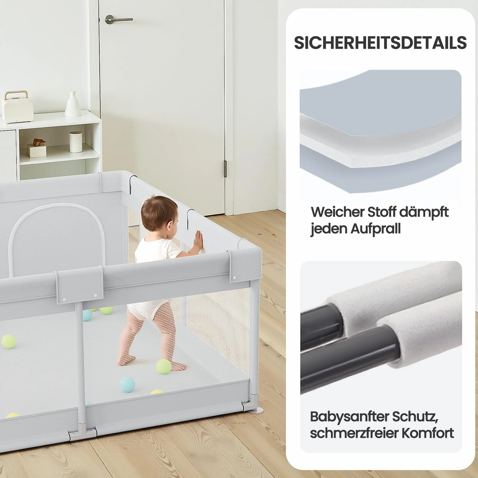 Laufstall Baby Klein Laufgitter - 120x120 cm Baby Laufstall mit Saugnäpfen, Stabiler Baby Playpen mit Atmungsaktivem Netz für Wohnungen