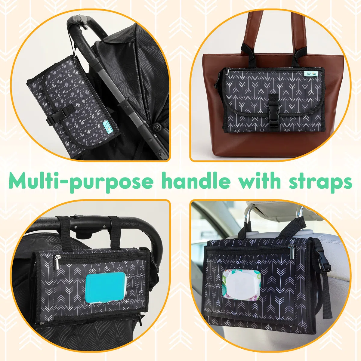 Kopi Baby Tragbare Wickelunterlage – Baby-Wickeltasche mit Feuchttüchertasche, intelligentes Design, tragbare Wickelunterlage, Baby-Reisestation, Geschenk für neugeborene Mädchen und Jungen, schwarze