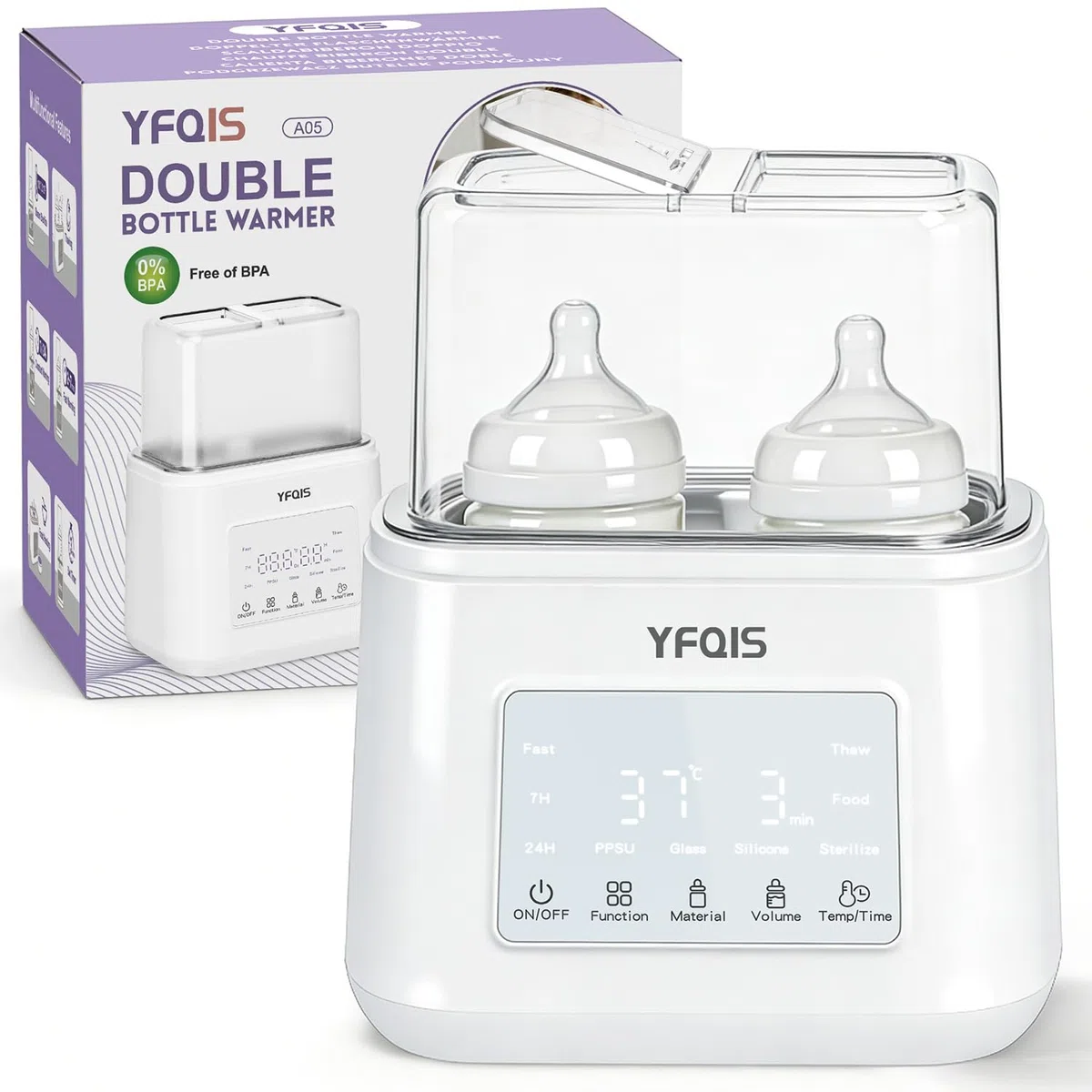 Erhitzt Doppel-Flaschen, 10-in-1 Sterilisator, Aufwärm/Auftauen von Muttermilch und Pürees, präzise Temperaturkontrolle, mit LCD-Display, Timer, automatische Abschaltung, BPA-frei