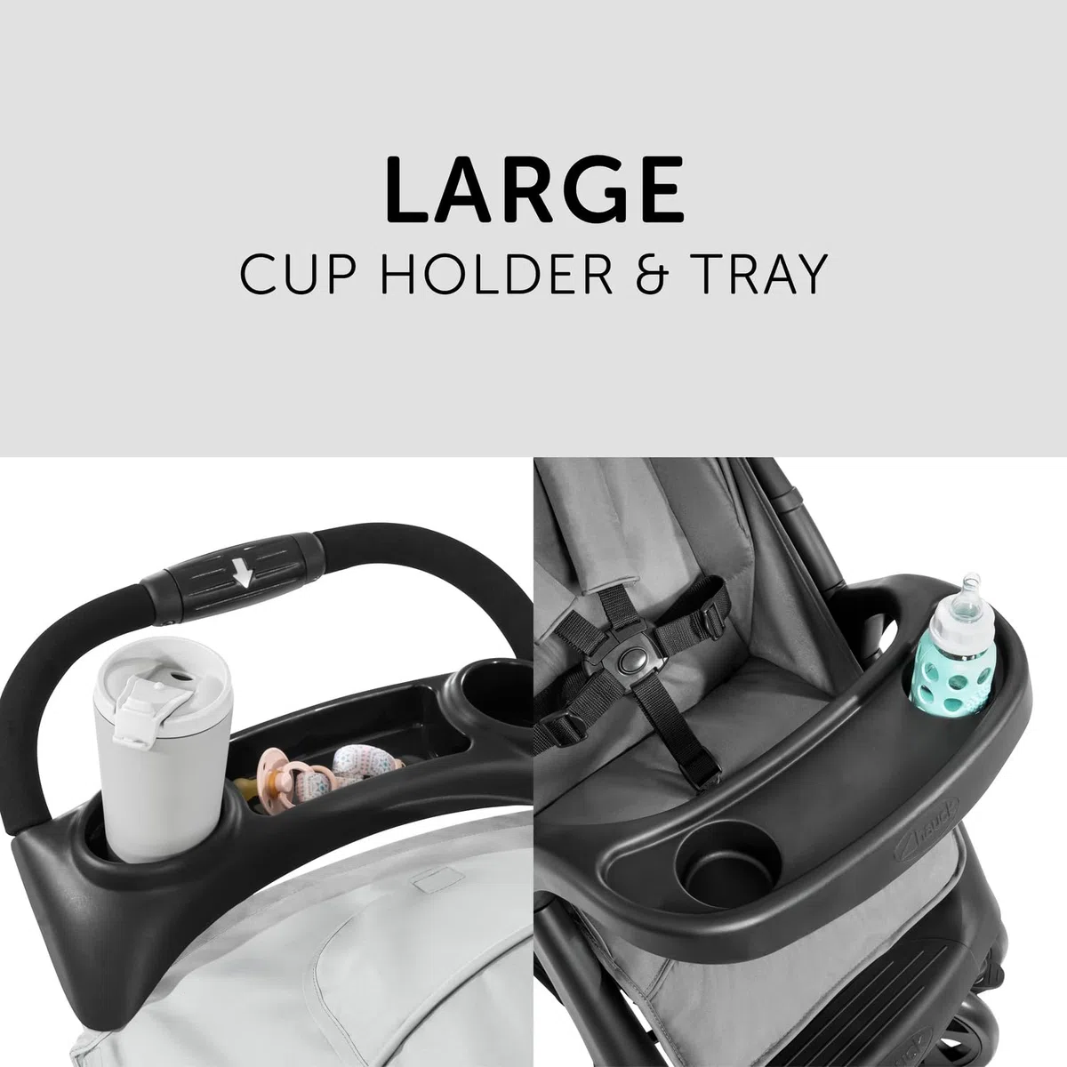 hauck Shopper Neo II, Grey - Kinderbuggy mit Liegeposition ab Geburt bis 22 kg, 2x Tablett mit Getränkehalter, Einhändig Klein Zusammenklappbar, Tasche im Verdeck, XL Korb