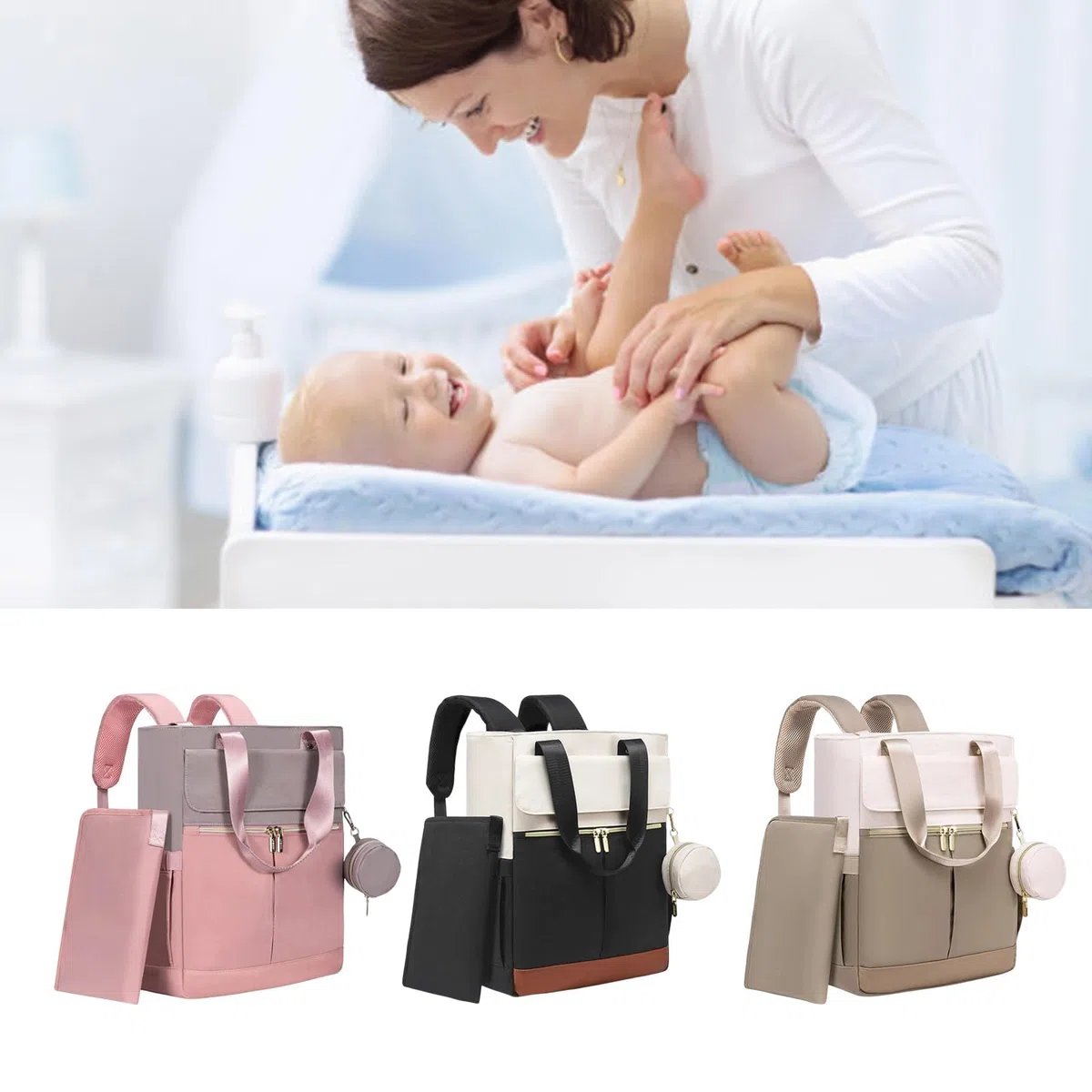 Leichte Wickeltasche mit Schnellorganisation, Polyestergewebe und Schultergurtoptionen für aktive Familien Wickeltasche mit großem Fassungsvermögen