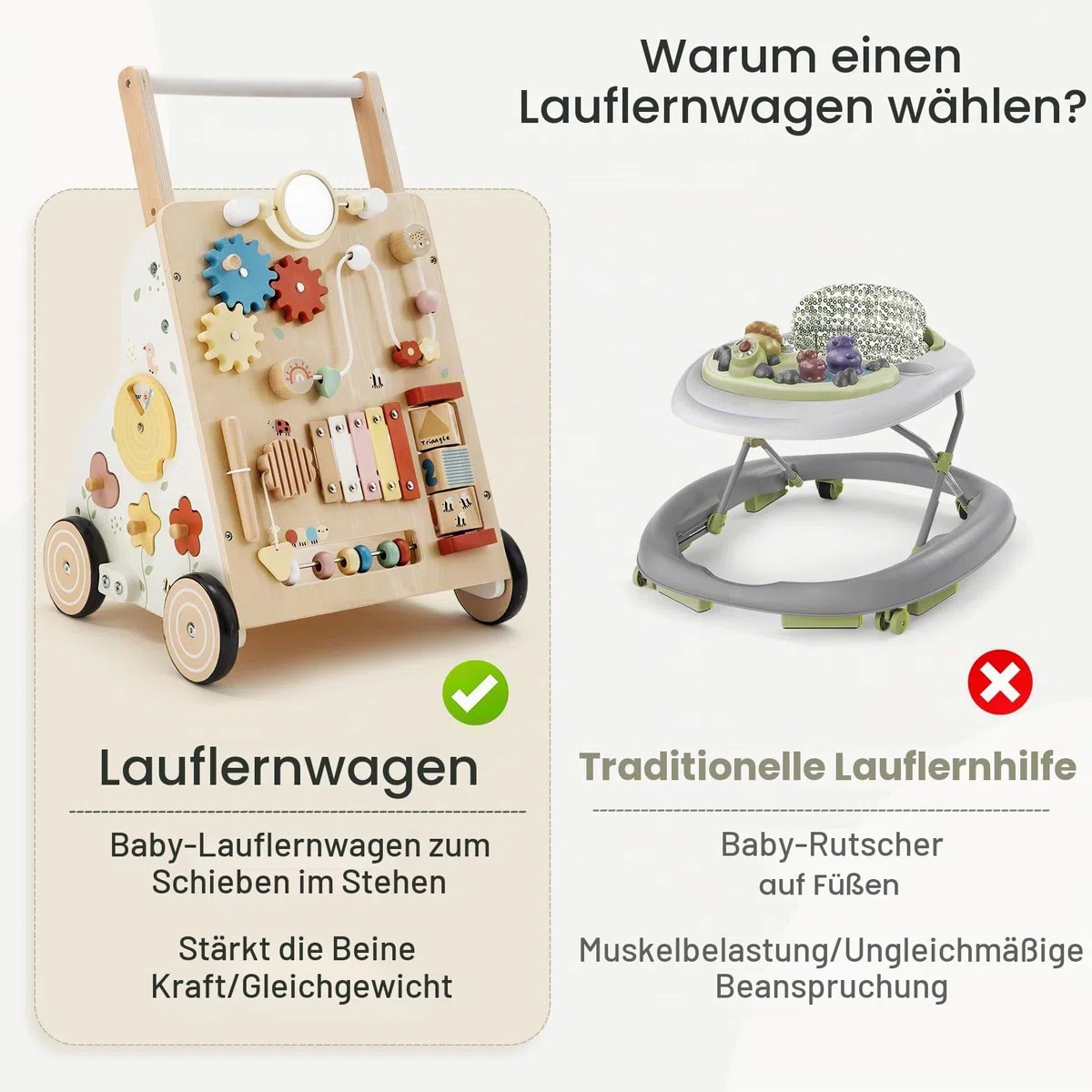 Labebe Baby Lauflernwagen Holz – Lauflernhilfe mit einstellbarer Geschwindigkeit und Höhe, Montessori Schiebespielzeug für Jungen und Mädchen ab 12 Monaten