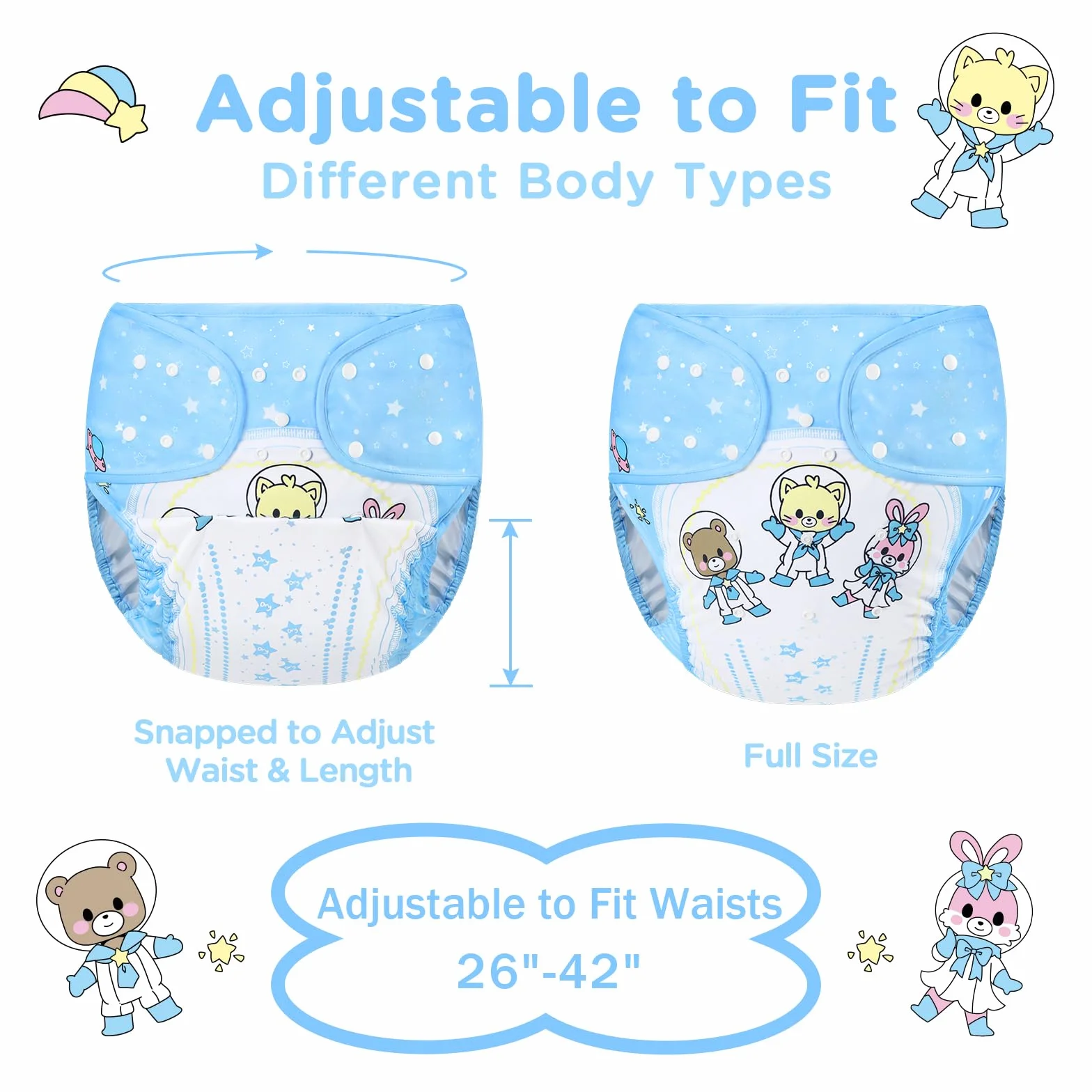 LittleForBig Waschbarer Verstellbarer Wiederverwendbarer Wasserdichter Stoffwindel Überhose Bezug für Erwachsene Einheitsgröße - Astro Babies