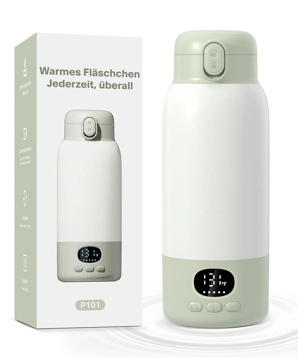 Flaschenwärmer Baby unterwegs Kabellos, Schneller Erwärmer 500 ml | Präzise Temperaturregelung, 316 Edelstahl, 14800mAh Akku, USB-C, Trockengehschutz, Auslaufsicher, unterwegs & Auto